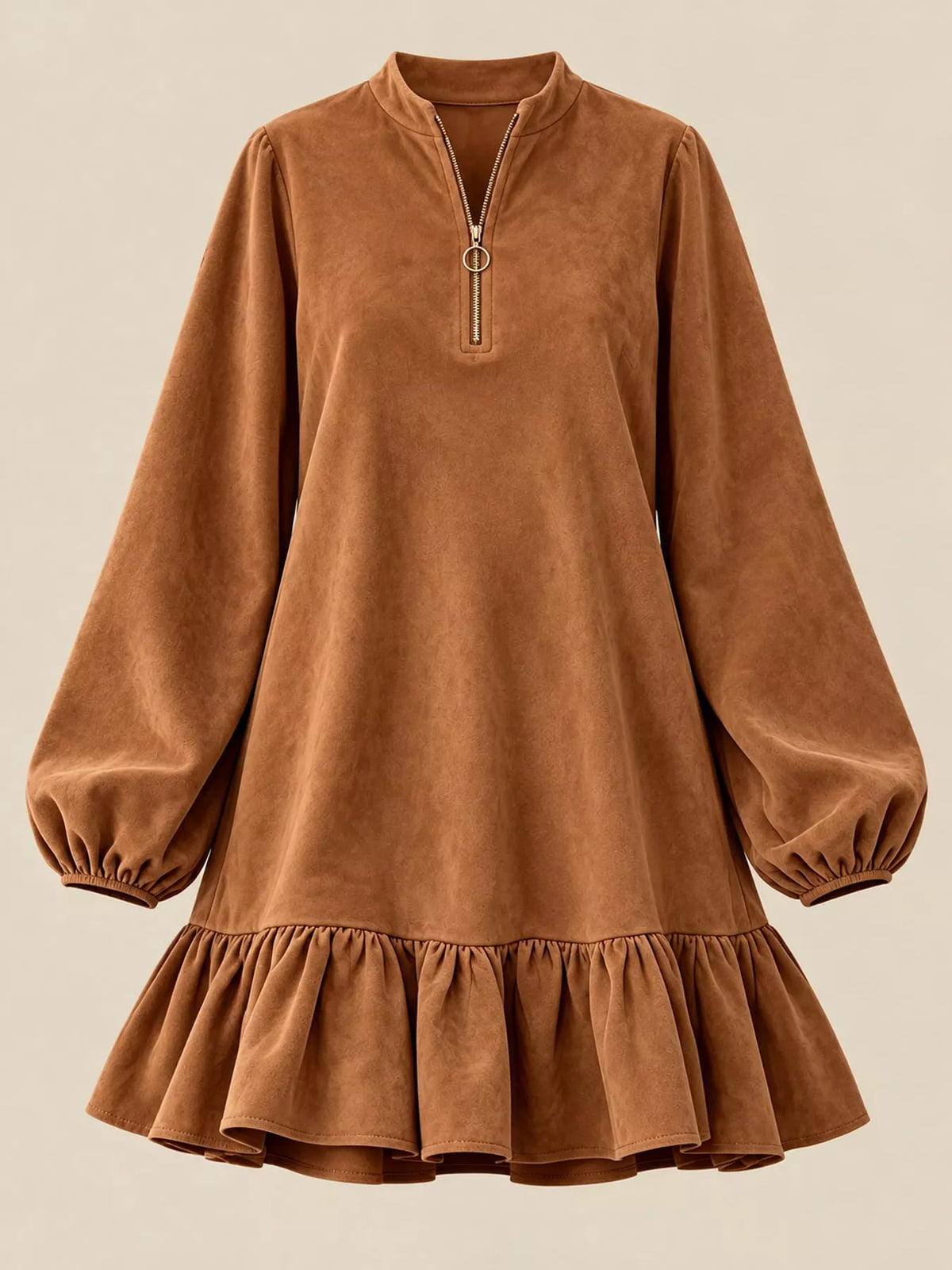 Quarter-Zip Ruffle Hem Mini Dress