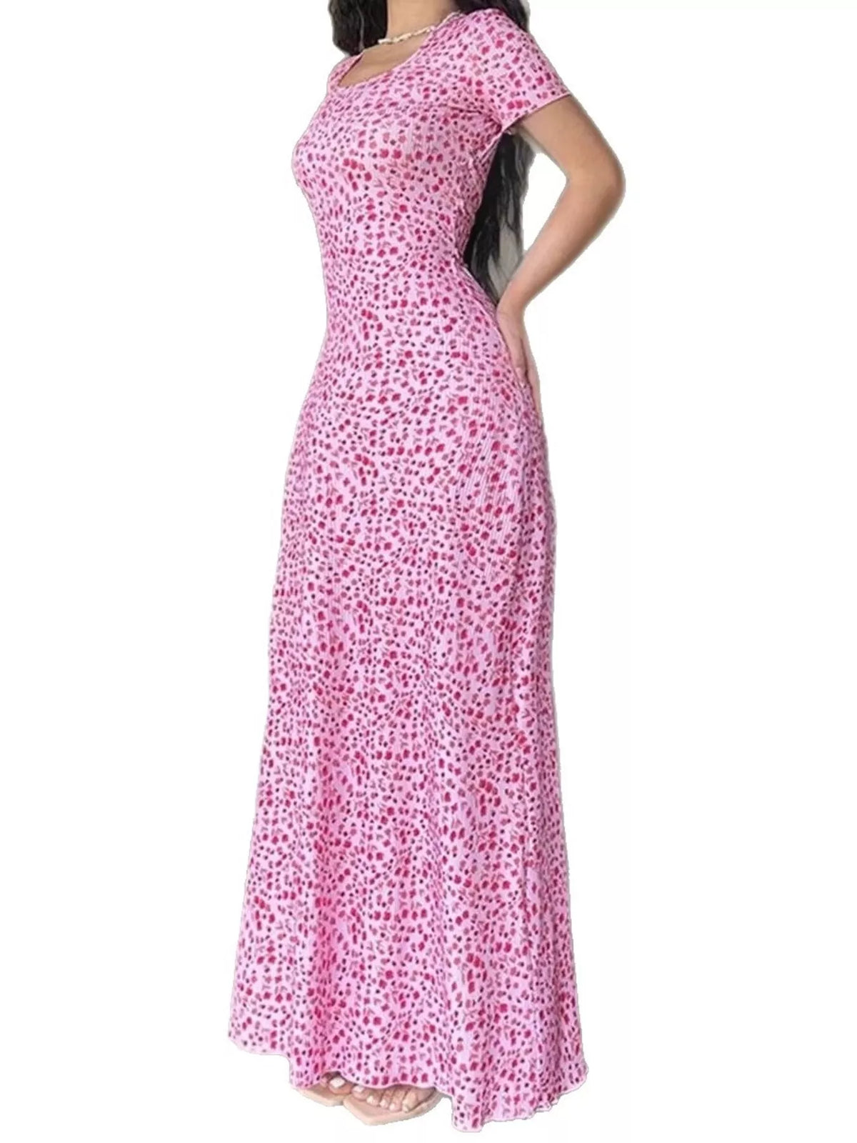 Floral Print Short Sleeve Maxi Dress