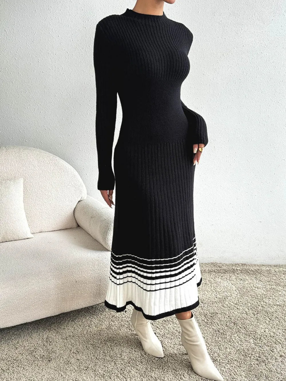 Mock Neck Sweater Dress in Black