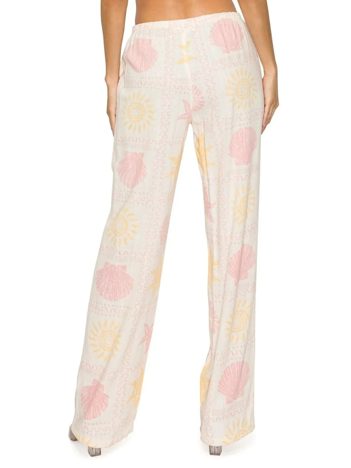 Printed Drawstring Straight Pants in Apricot