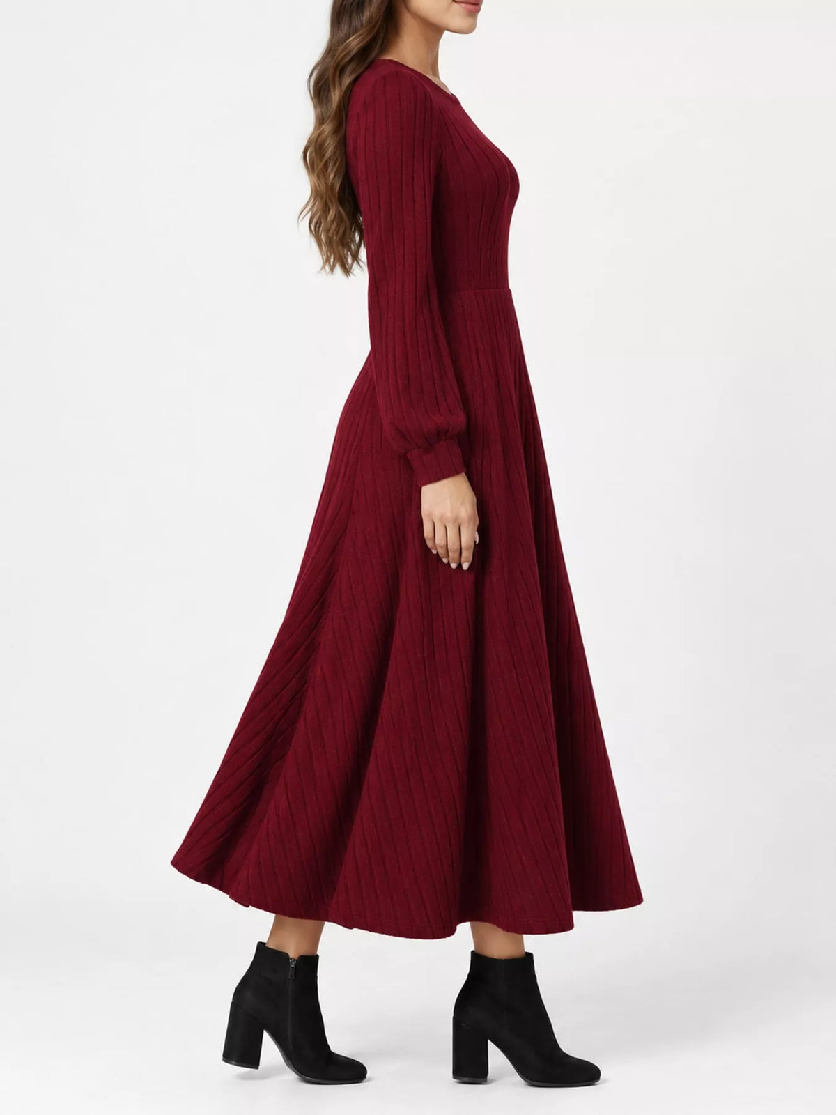 Ribbed Knit A-Line Midi Dress