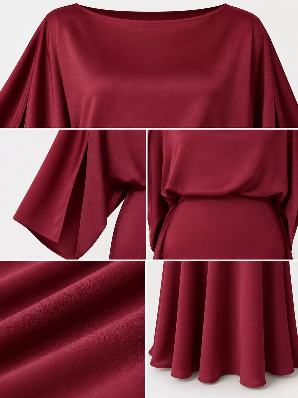 Satin Cape-Sleeve Maxi Dress
