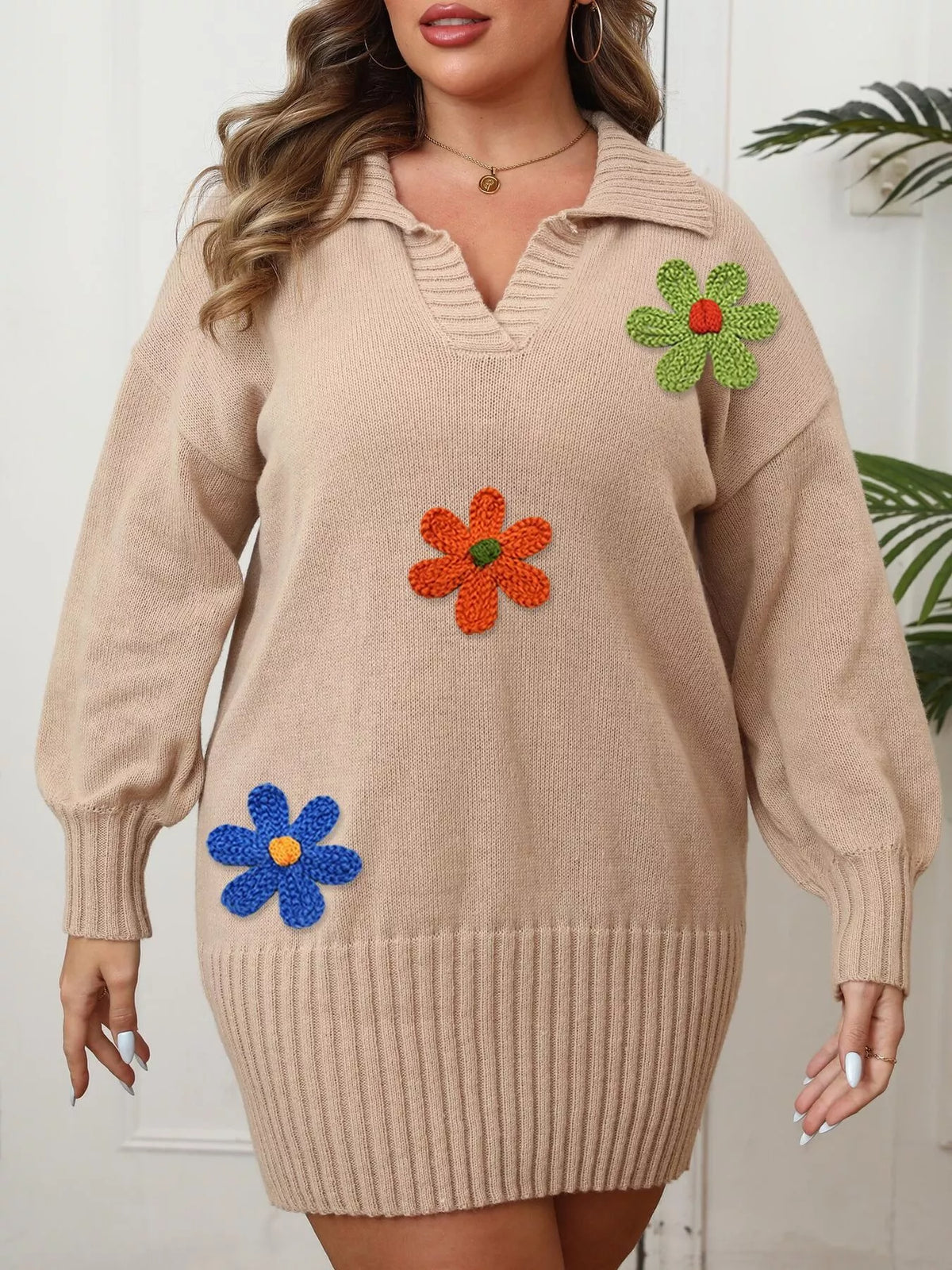 Floral Applique Sweater Dress