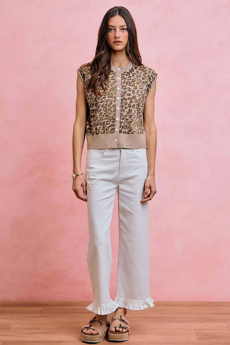 So Me Ruffled Hem Mid Rise Jeans in White