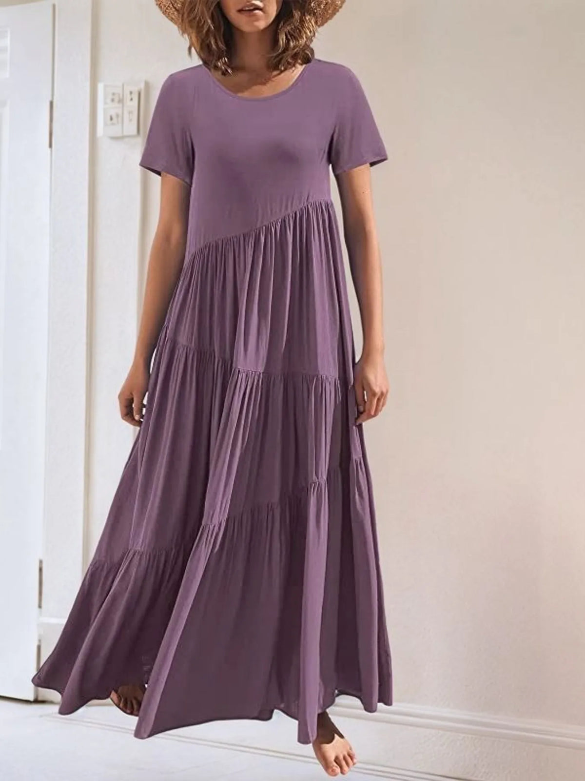 Round Neck Tiered Ruffle Maxi Dress