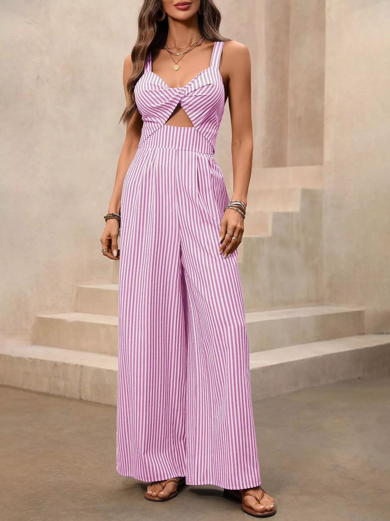 Cutout Twist-Front Wide Leg Jumpsuit