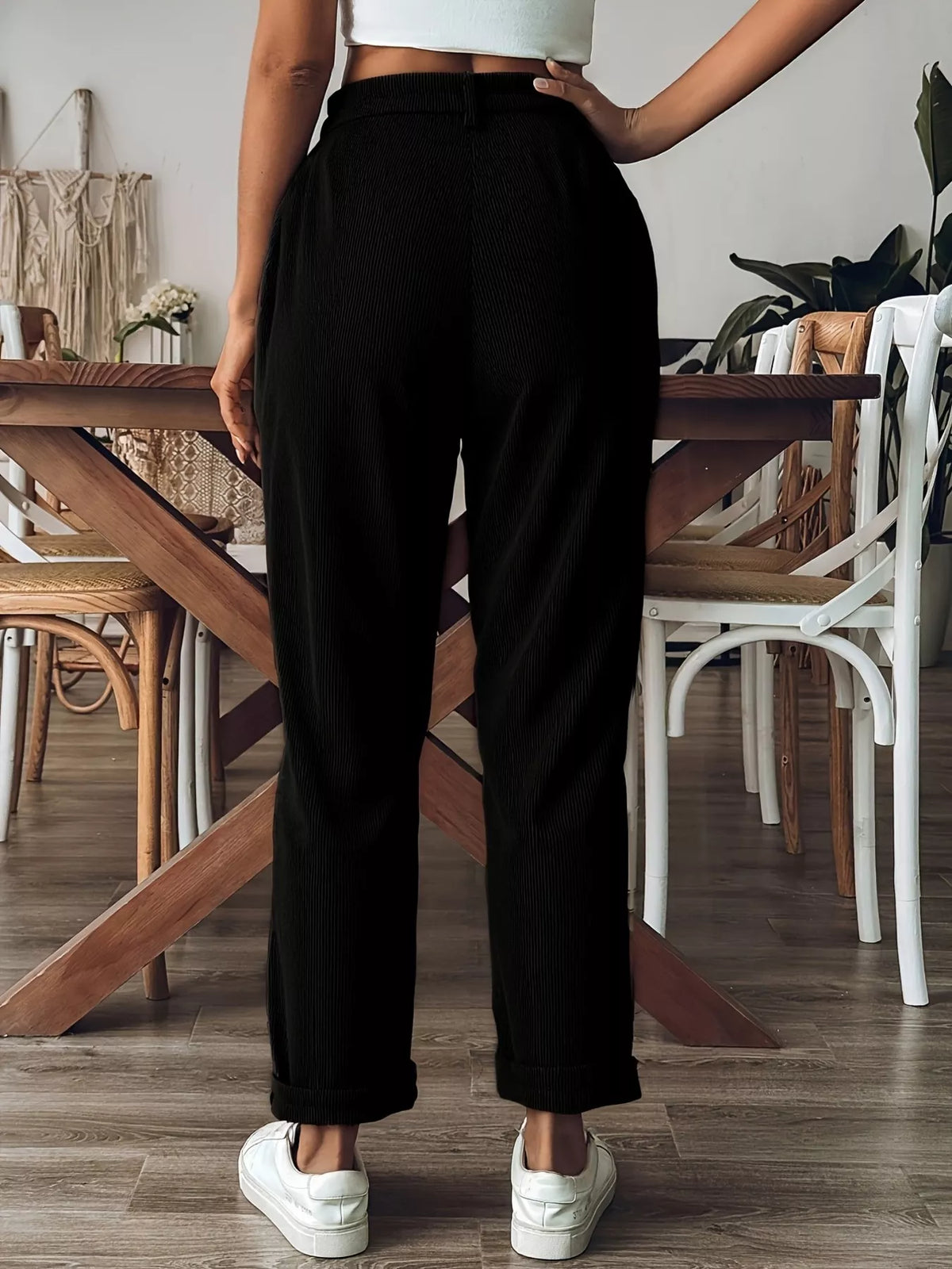 Textured Corduroy Straight-Leg Pants in Khaki