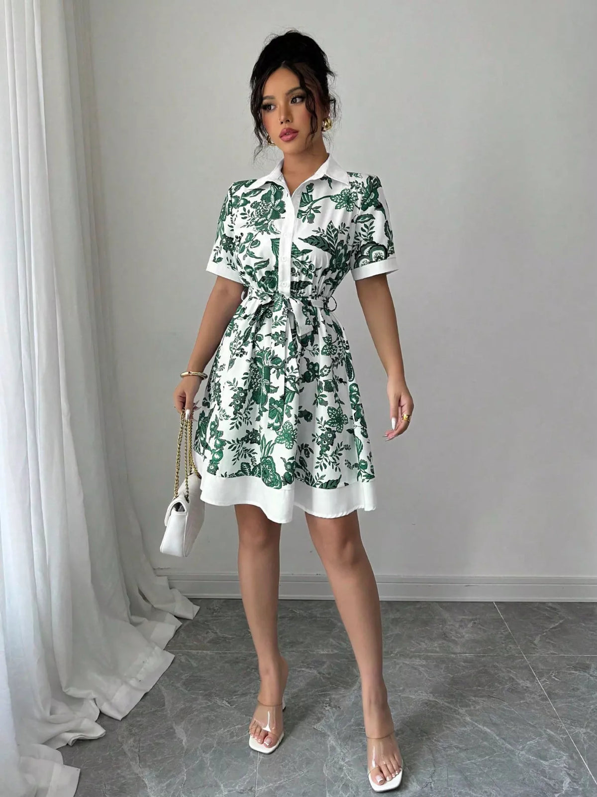 Belted Button-Front Mini Dress