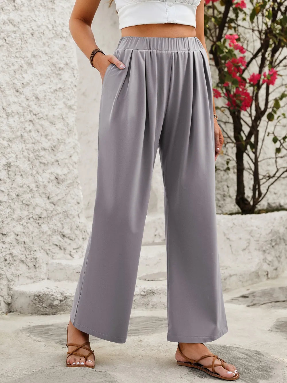 Elastic-Waist Wide-Leg Pants by K&L