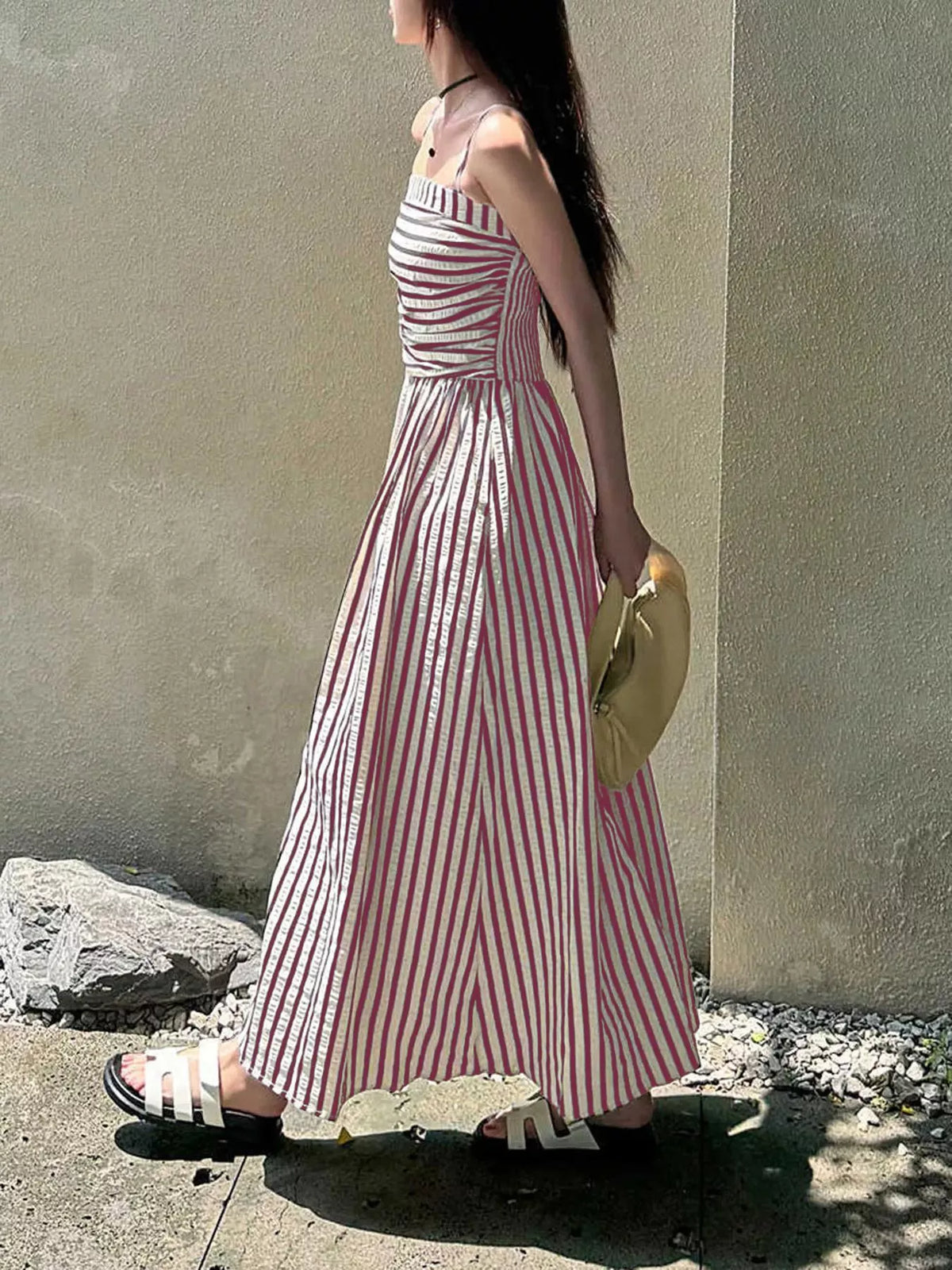 Striped Sleeveless Maxi Dress with Pockets
