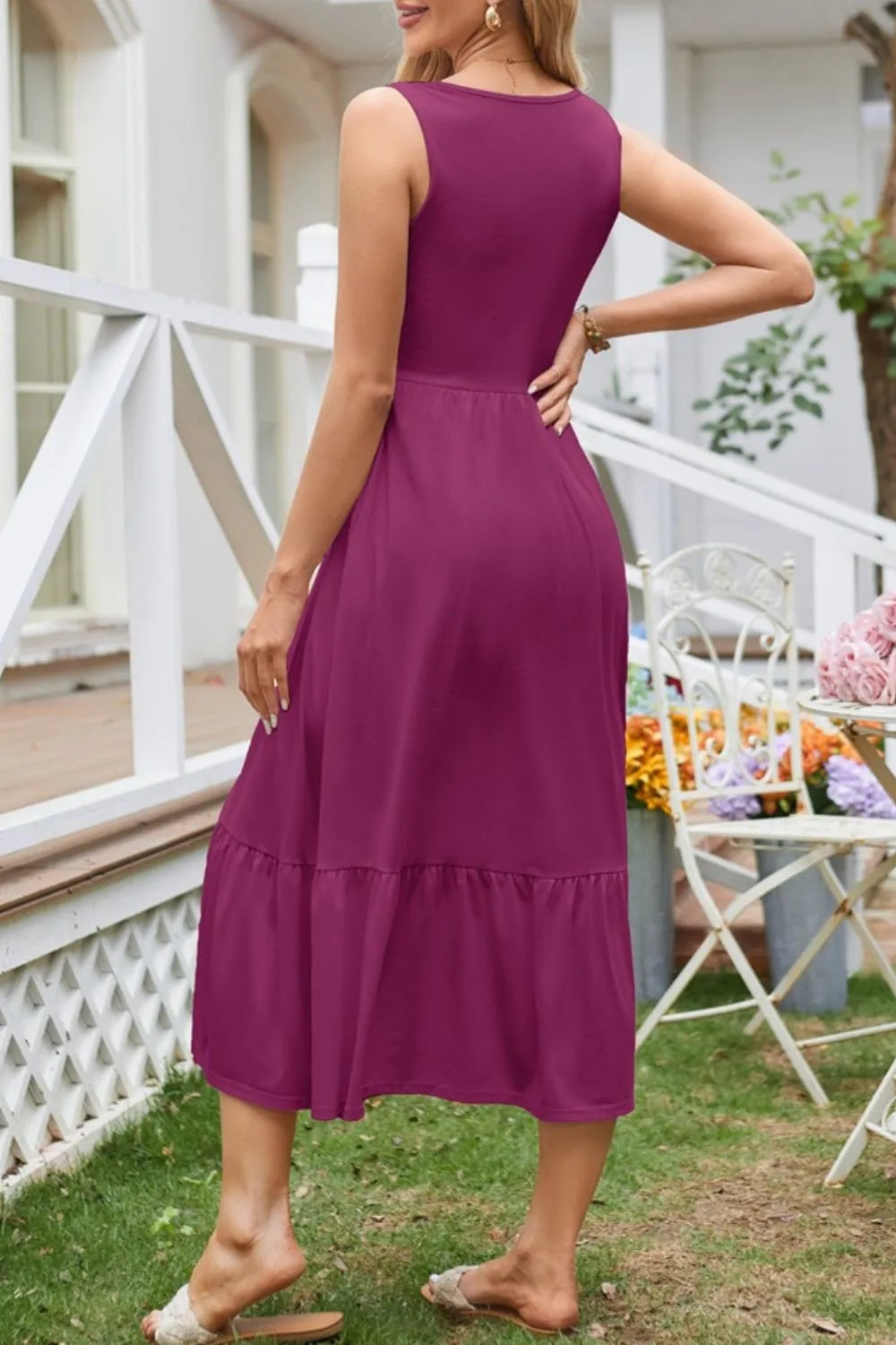 Round Neck Wide Strap Tank Dress by Gen Beauty