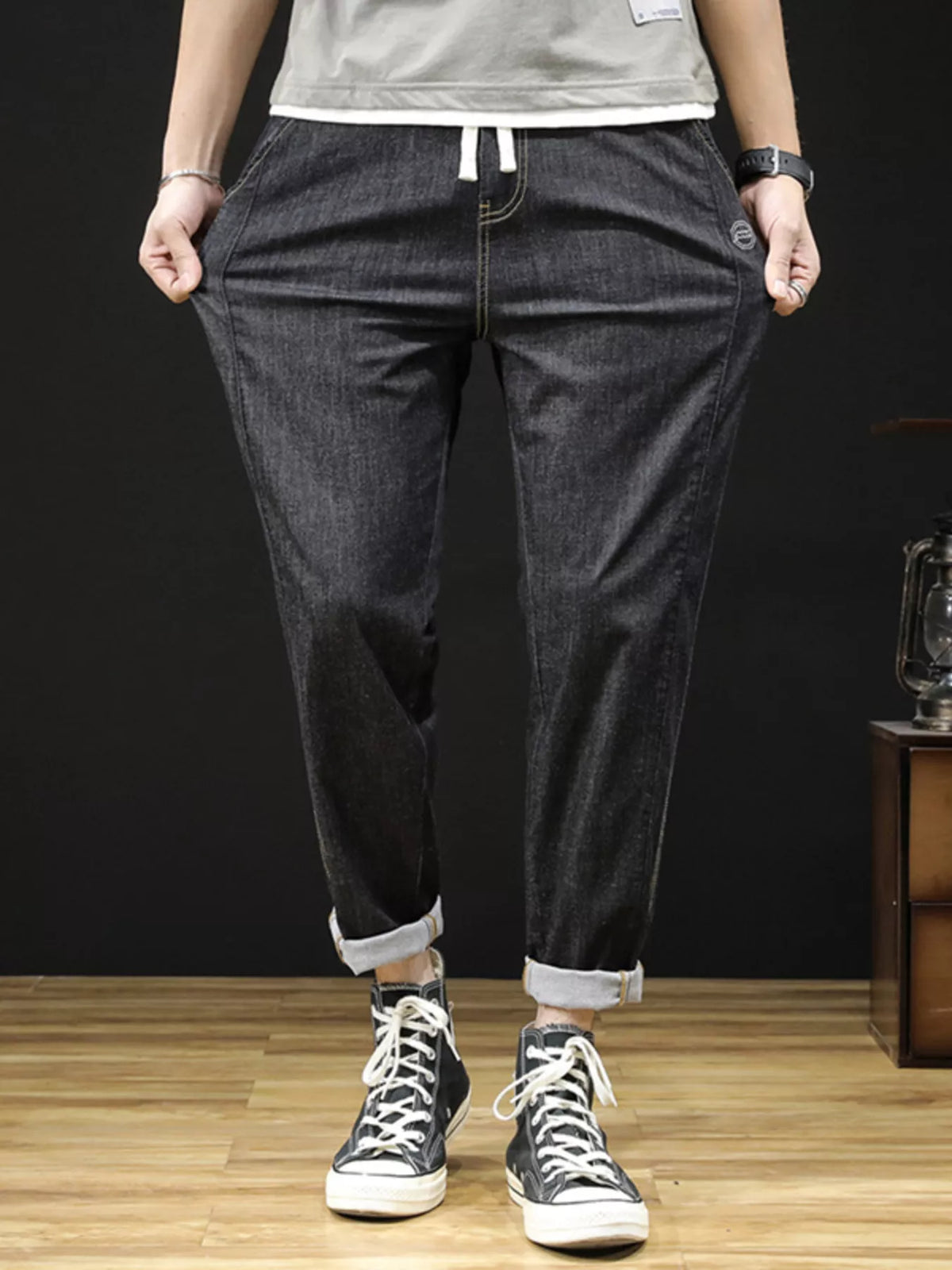 Drawstring Straight Leg Jeans