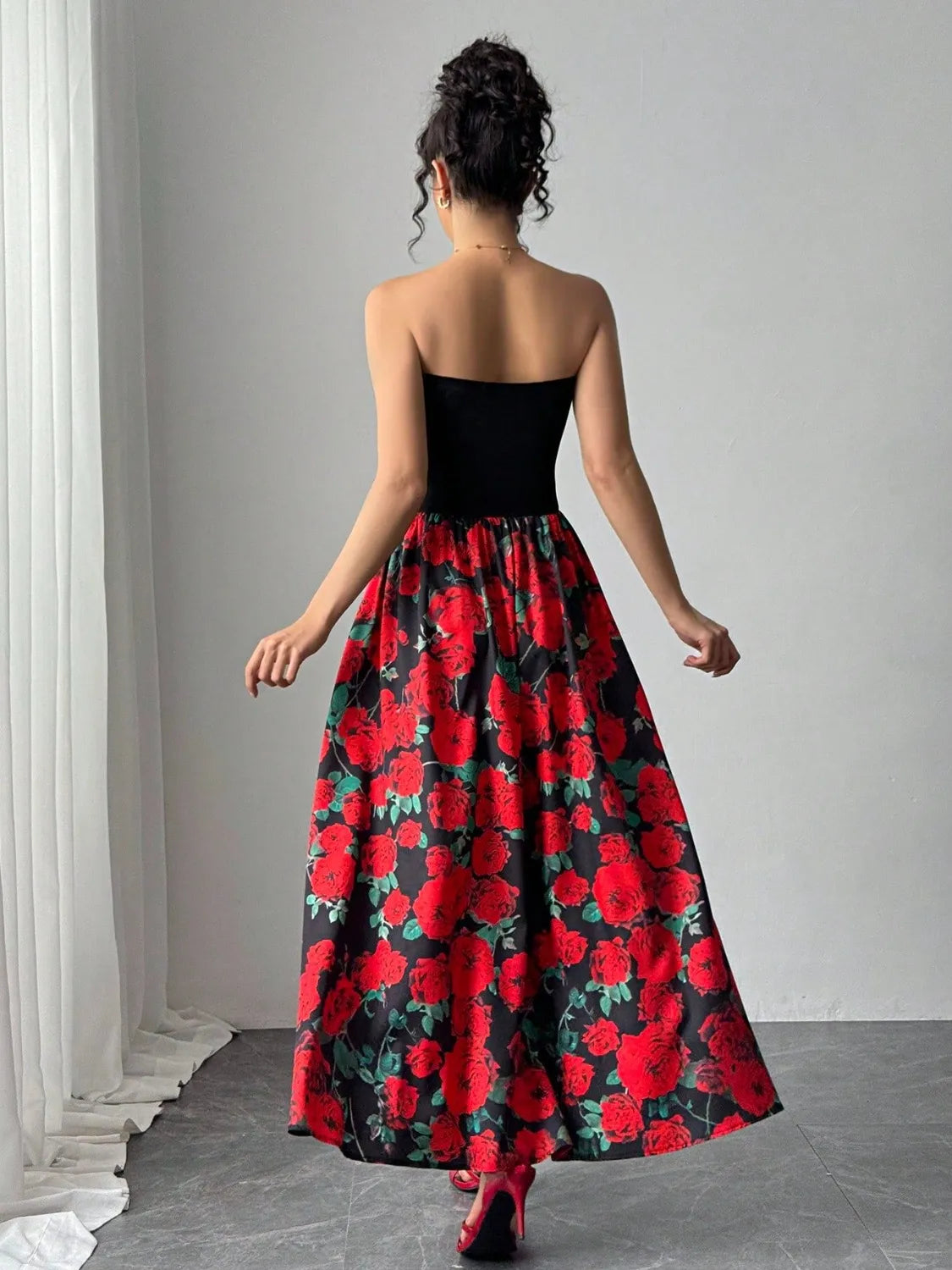 Floral Tube Maxi Dress in Black