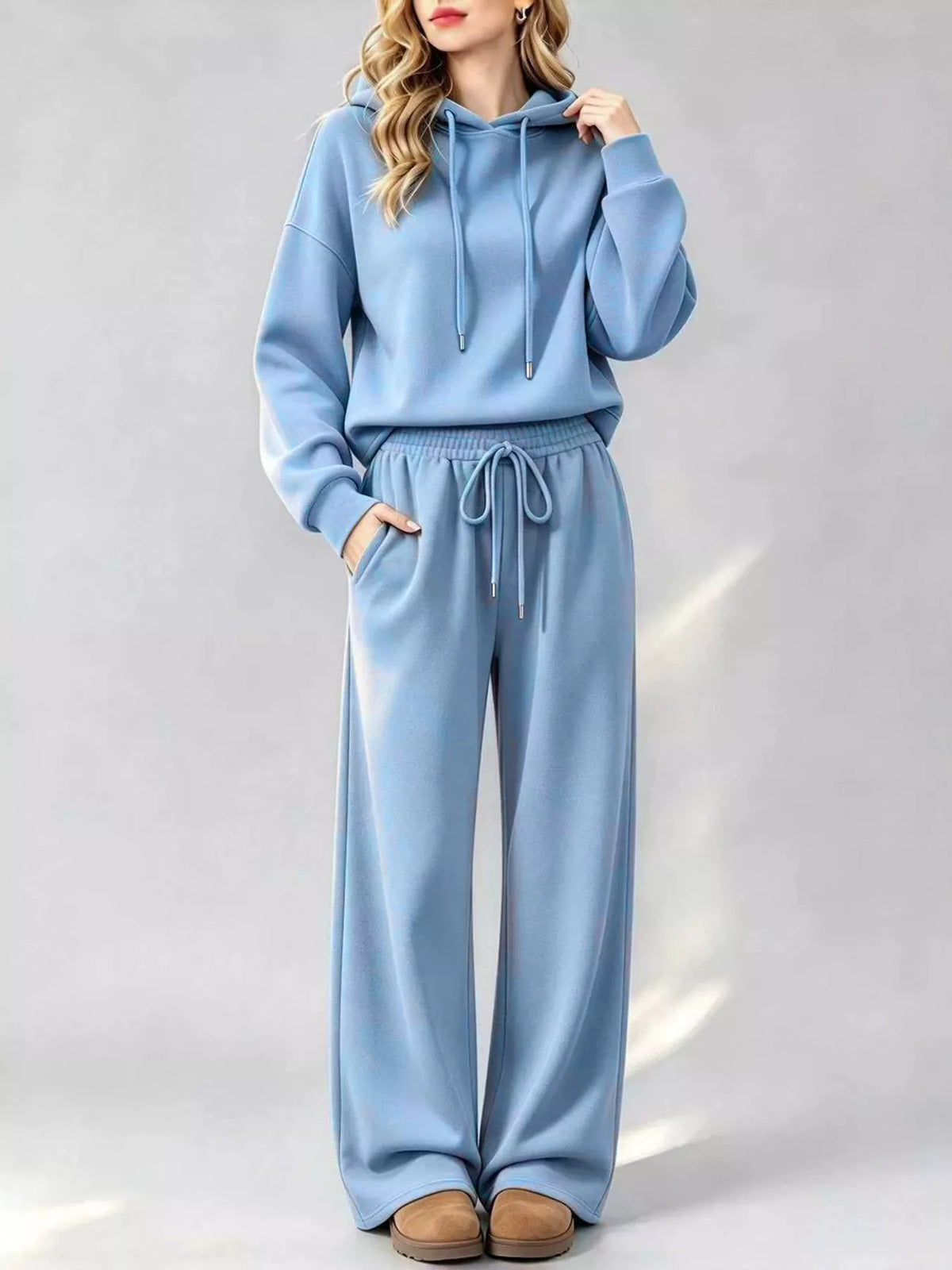 Dropped Shoulder Hoodie and Wide-Leg Pants Set