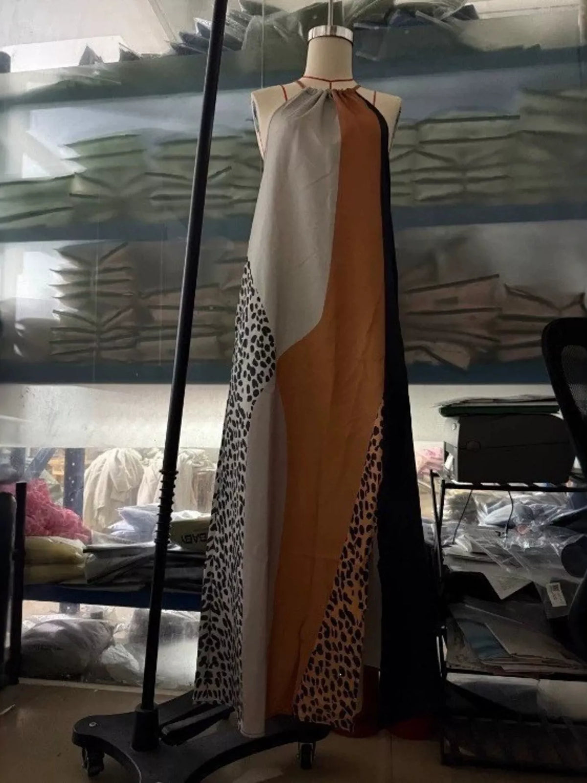 Color-Block Leopard Maxi Dress in Multicolor