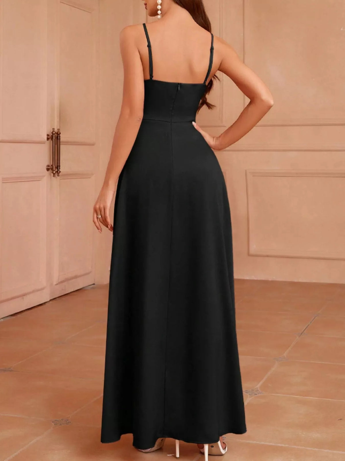 Slit Spaghetti Strap Maxi Dress by Elegant Elements