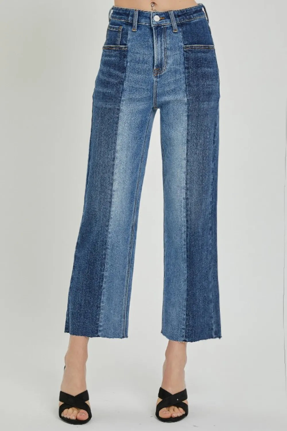 Risen Mid-Rise Two-Tone Jeans in Dark Combo