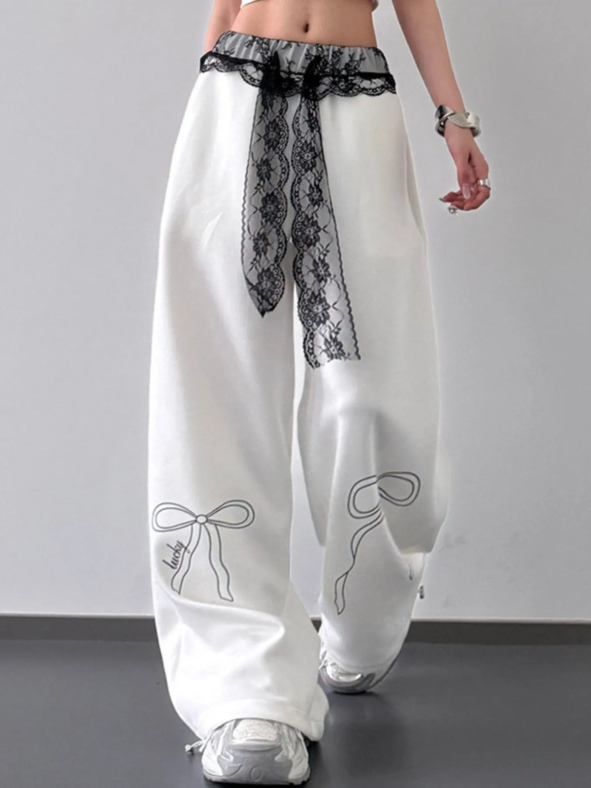 Lace Belt Wide Leg Pants