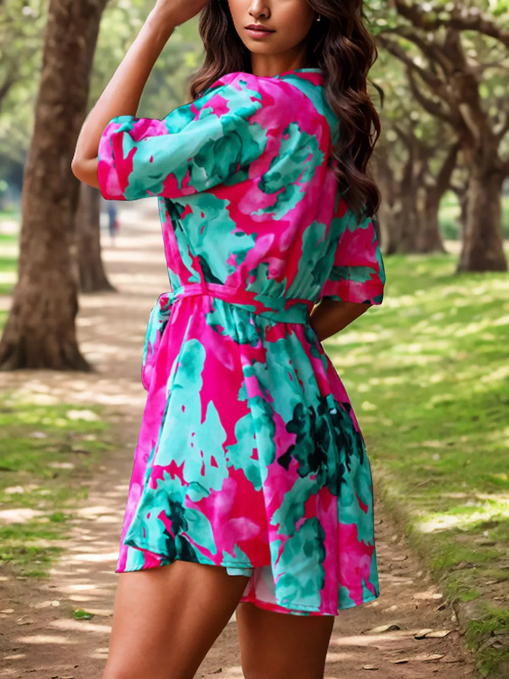 Printed Surplice Half-Sleeve Romper