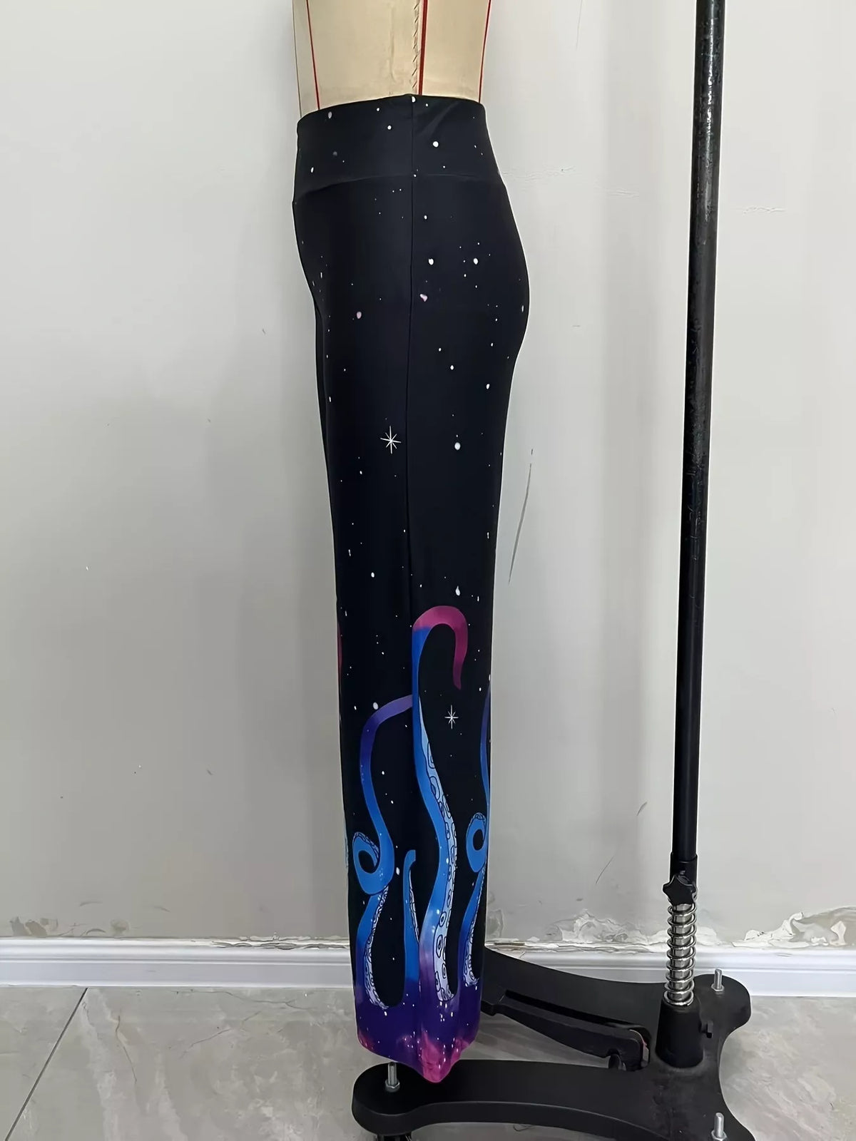 Galaxy Print Flare Pants in Black