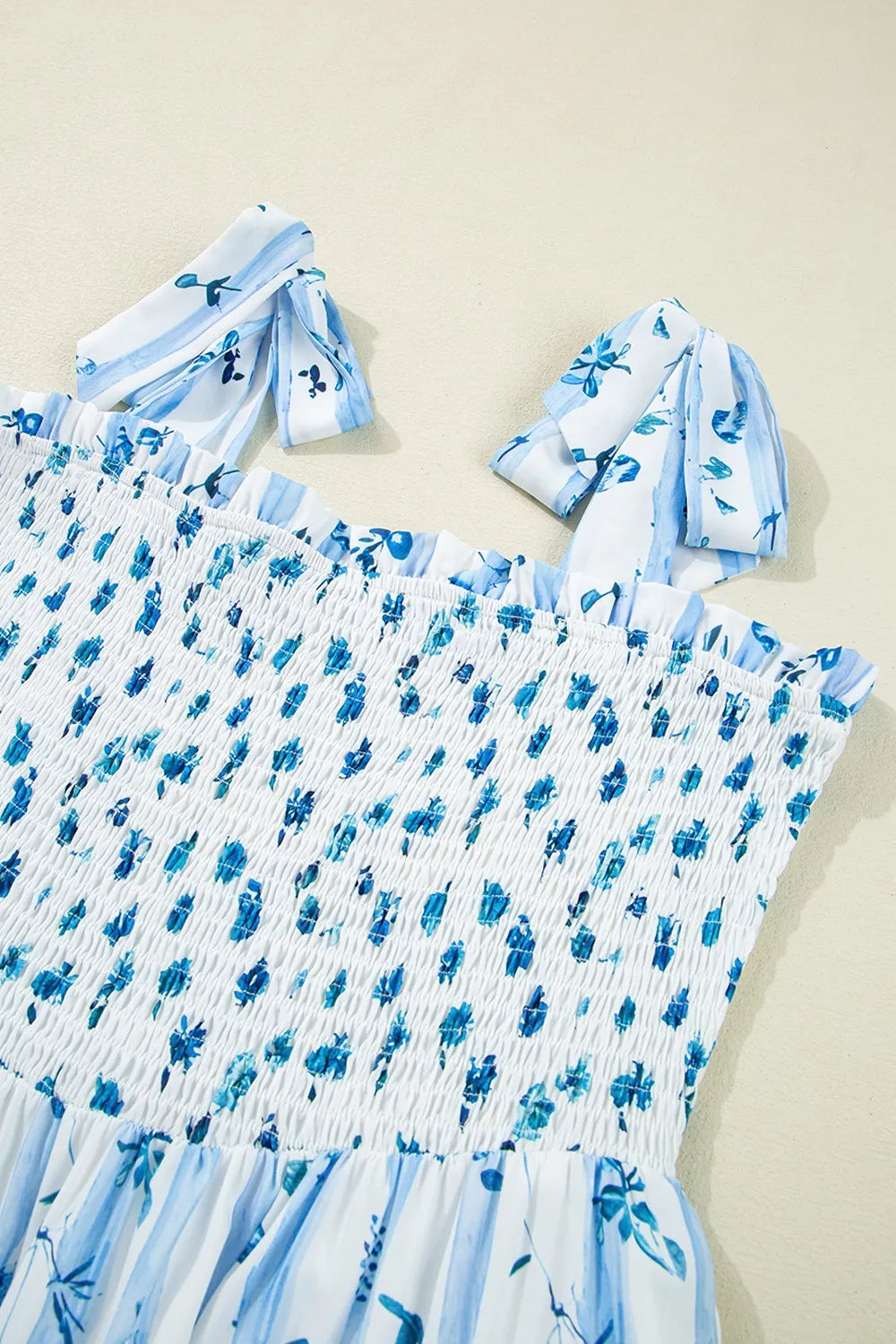 Floral Smocked Tiered Dress in Light Blue