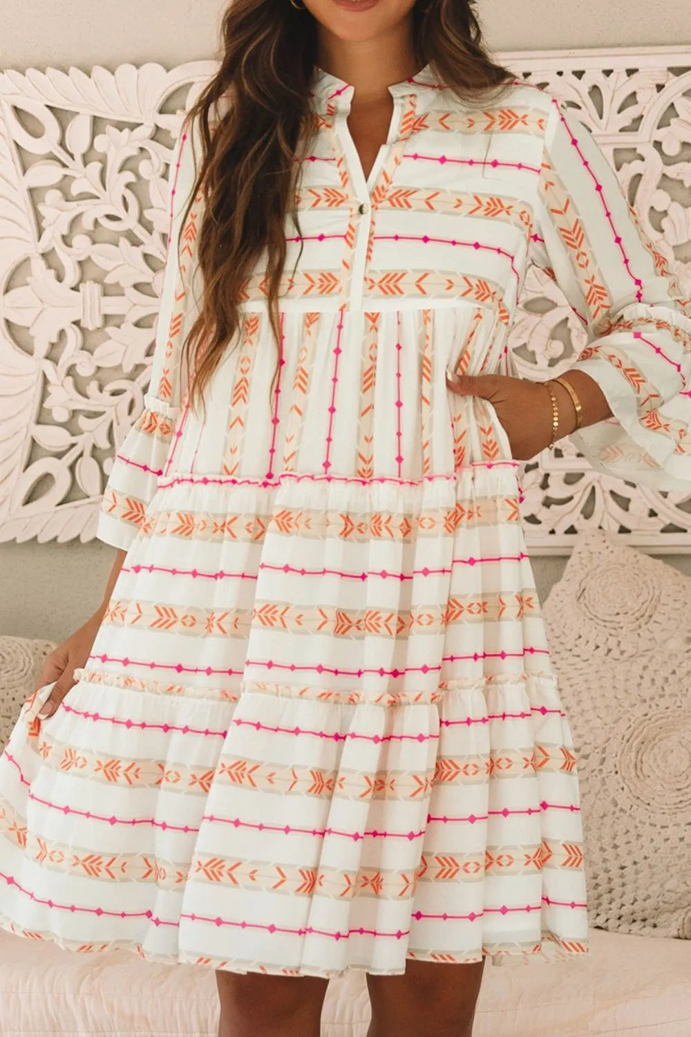 Printed Ruffled Loose Dress in Sherbet