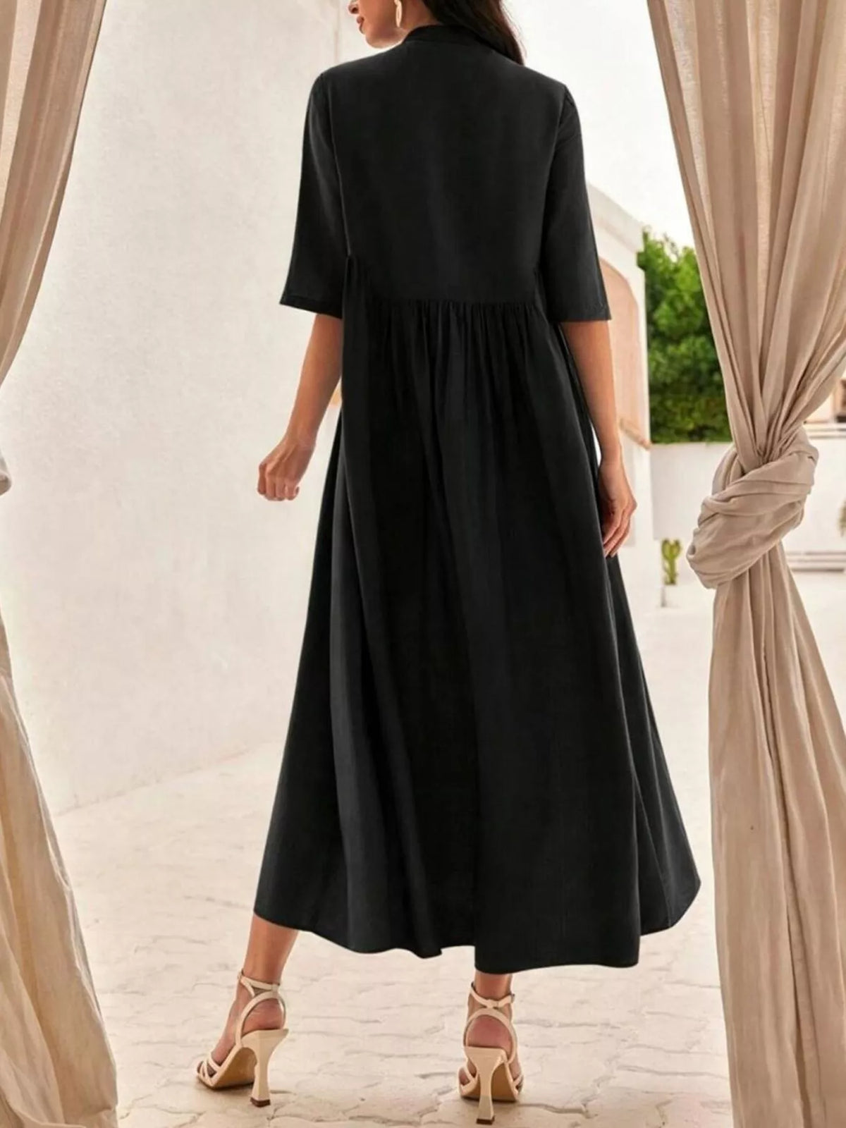 Floral Embroidered Midi Dress in Black