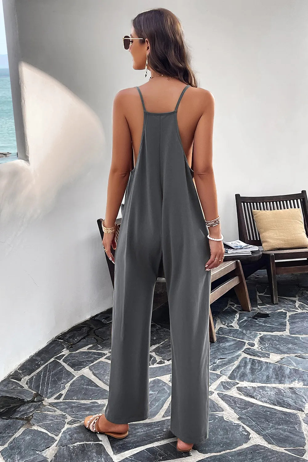Pocketed Spaghetti Strap Overalls by DY
