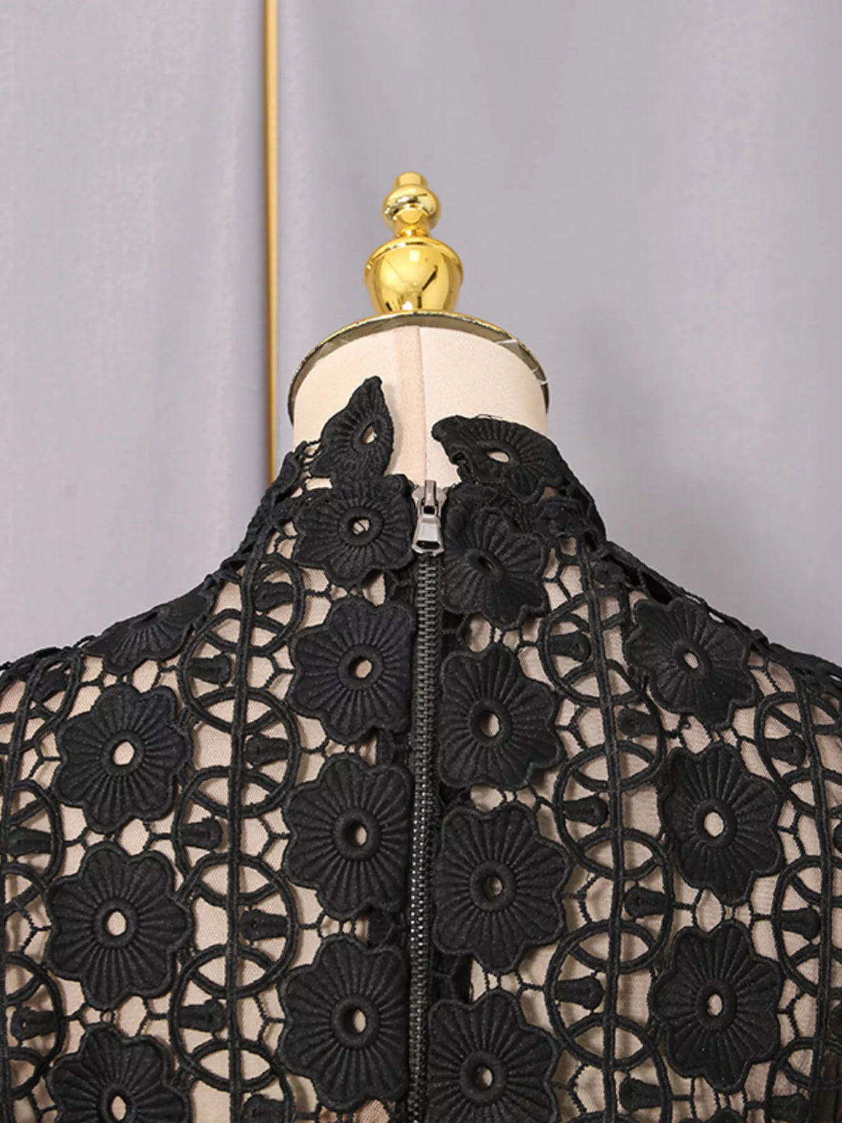Lace Sheer Sleeve Mini Dress in Black