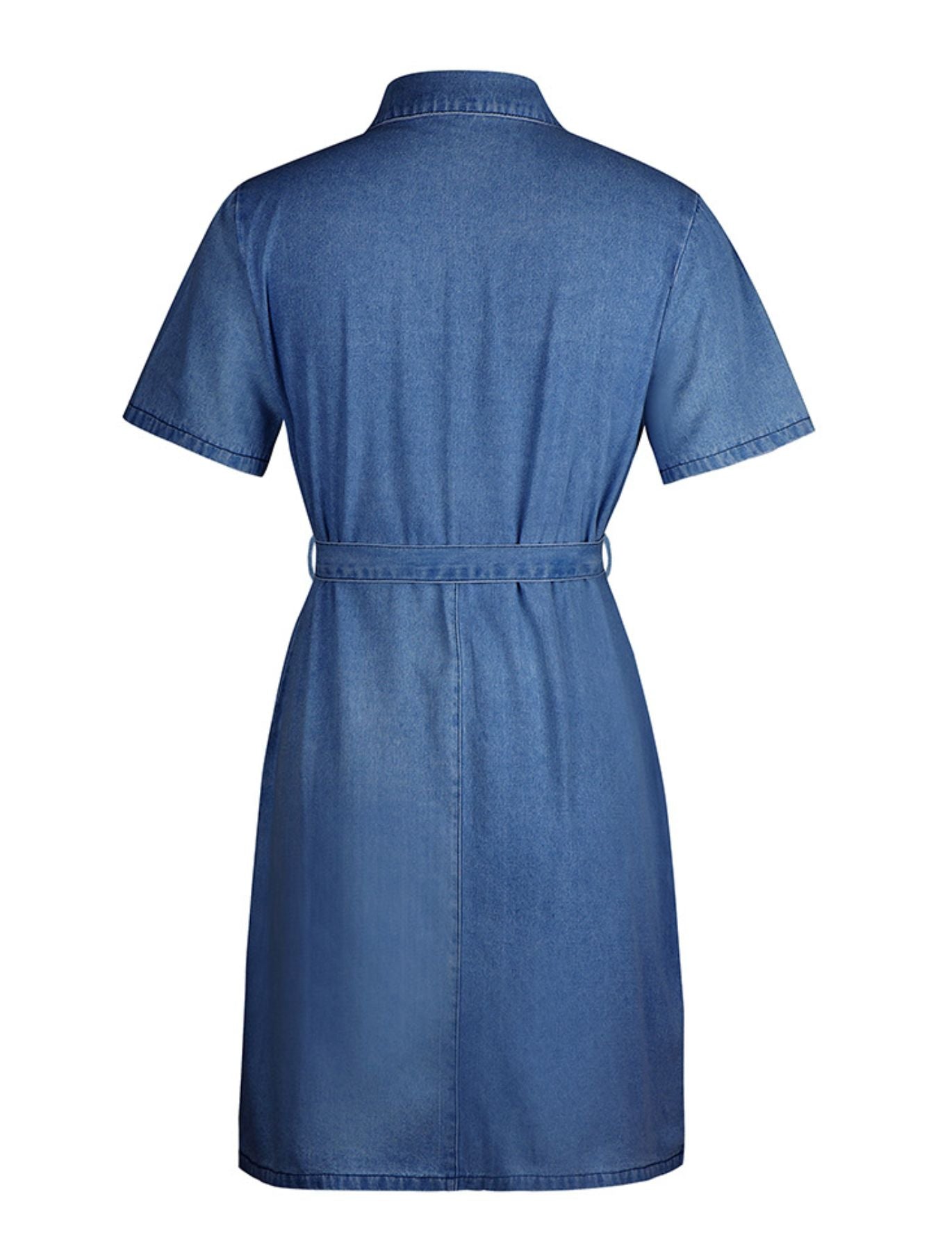 Zip-Front Short Sleeve Denim Dress by Yolan House