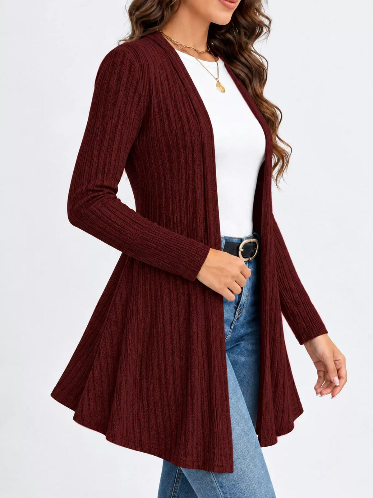 Ribbed Knit Open-Front Cardigan
