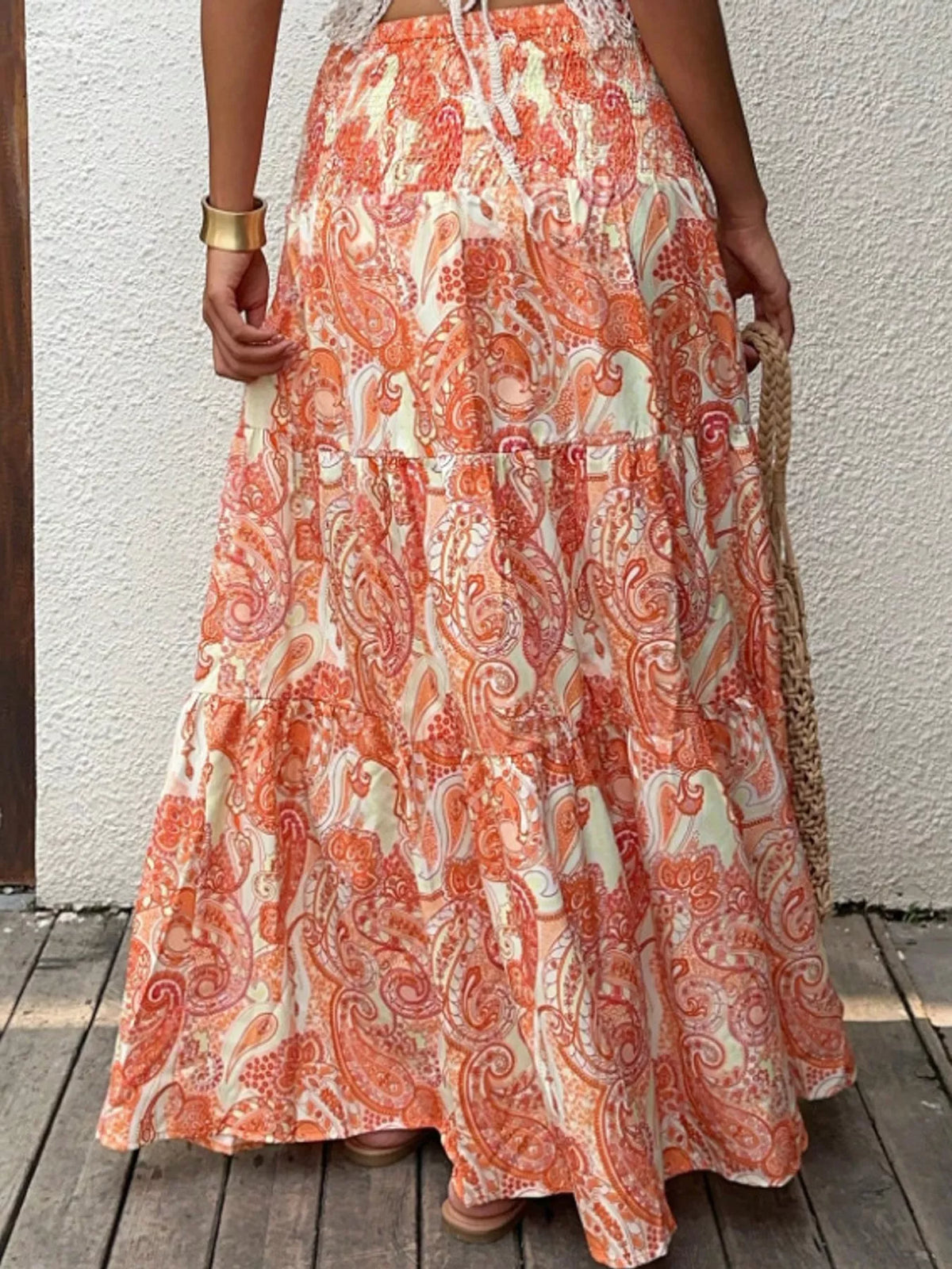 Paisley Print Tiered Maxi Skirt