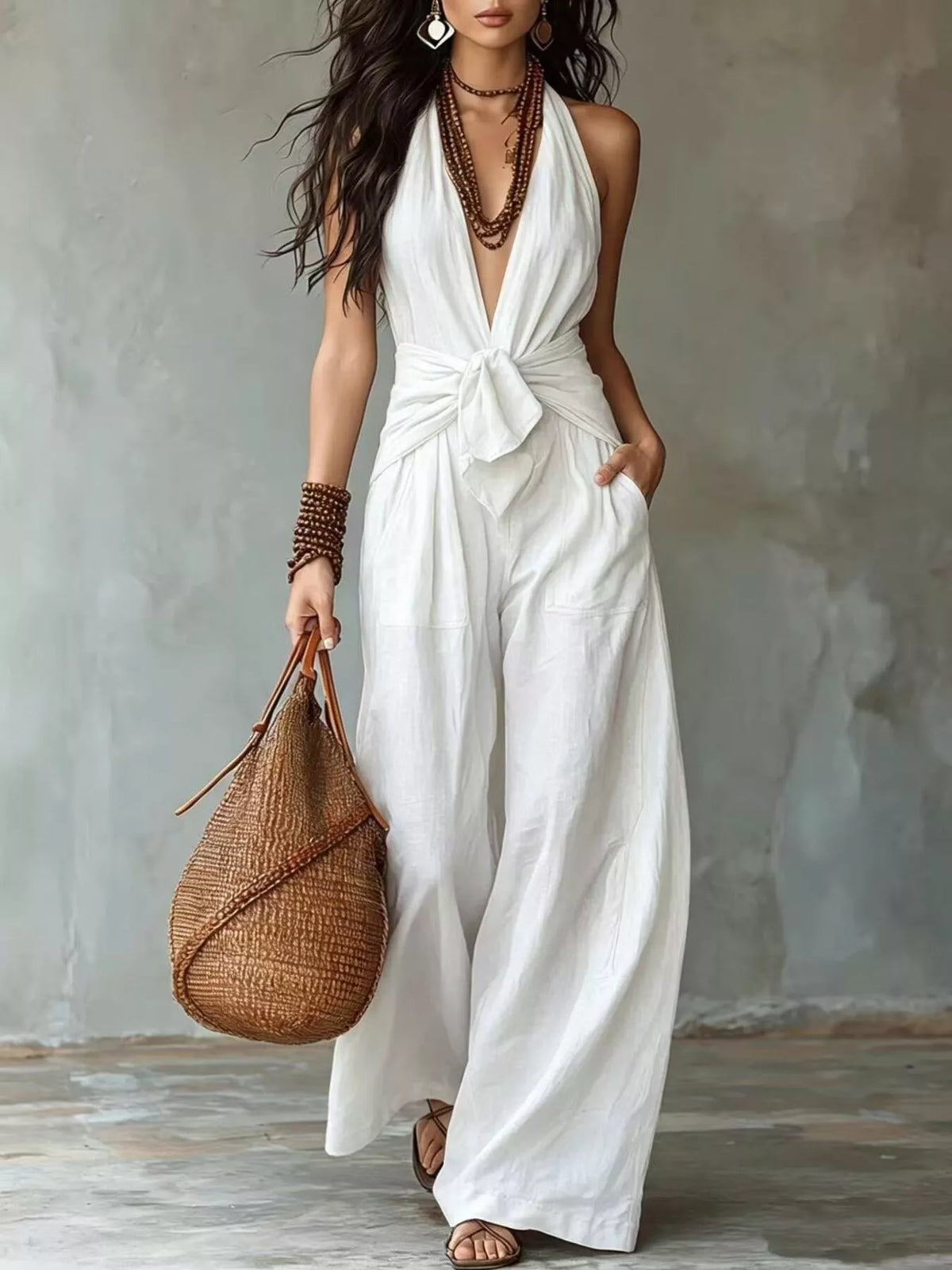 Backless Halter Neck Wide Leg Jumpsuit