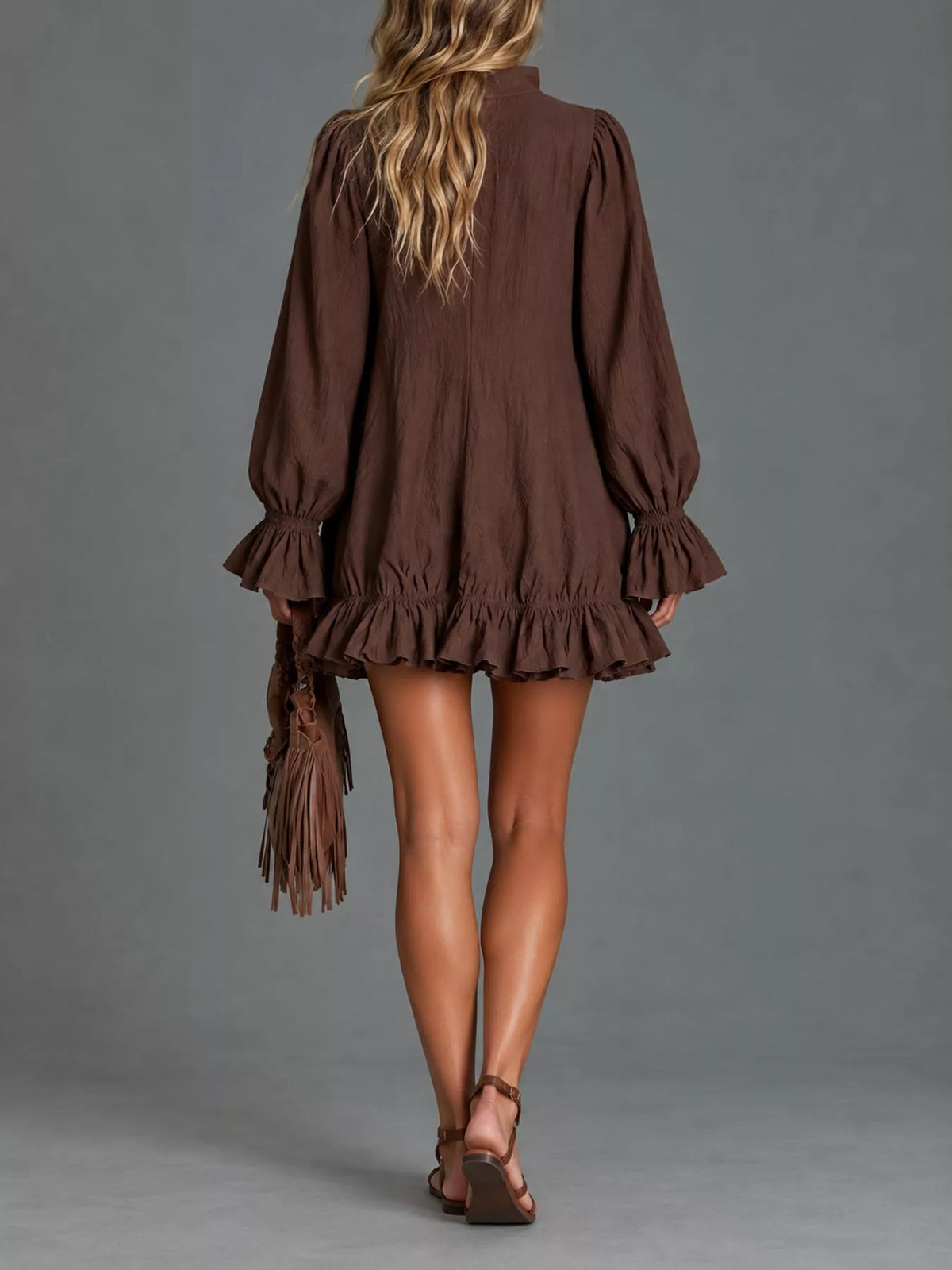 Zipper-Front Ruffle Hem Mini Dress