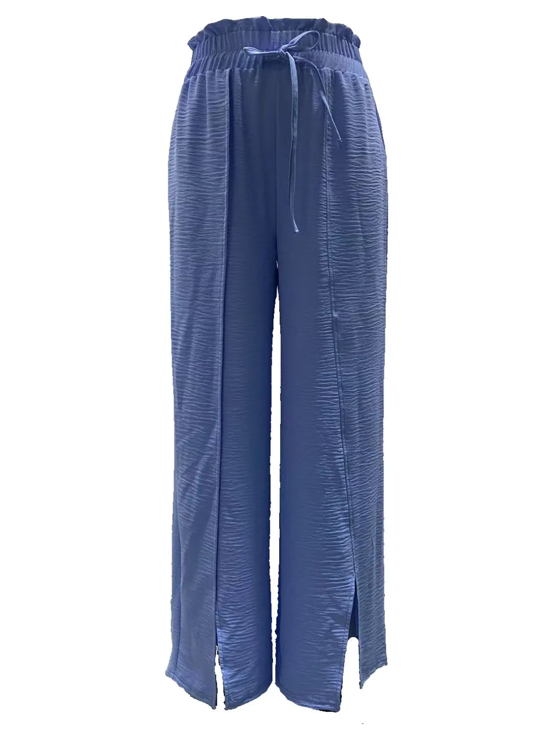 Frilled Slit Wide-Leg Pants