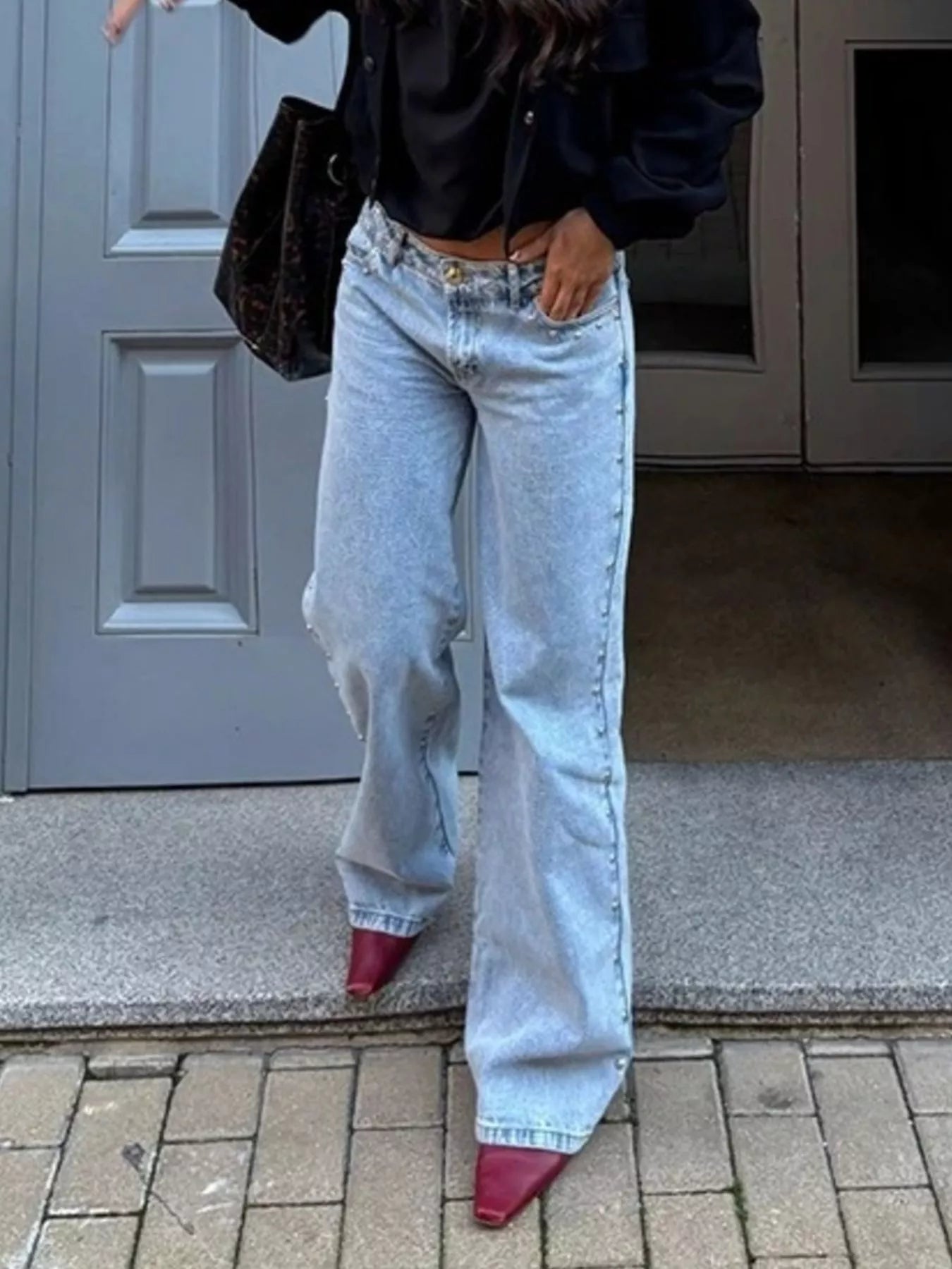 Leopard Star Patch Wide Leg Jeans