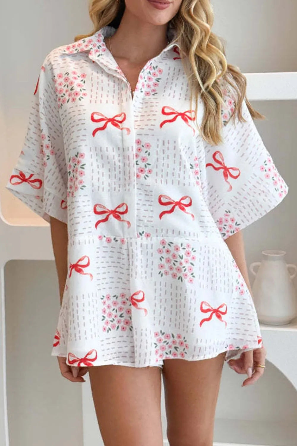 Tie-Waist Romper in White