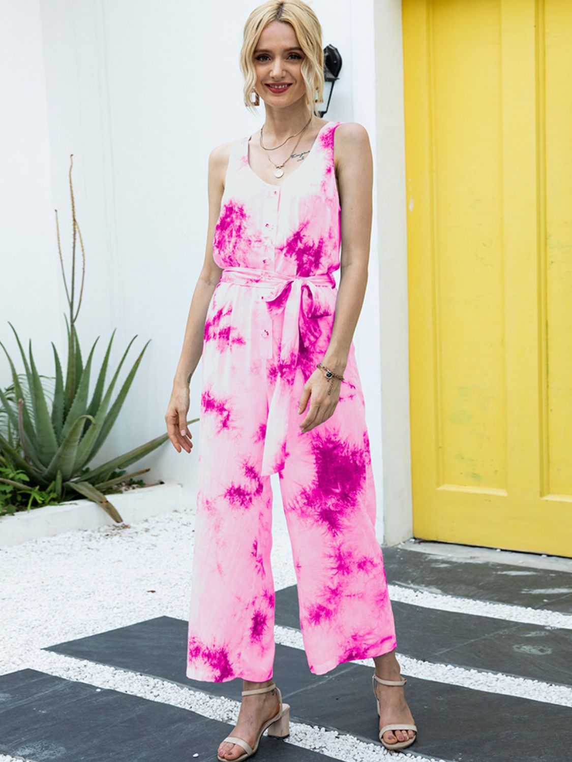 Tie-Dye Tie Waist Jumpsuit