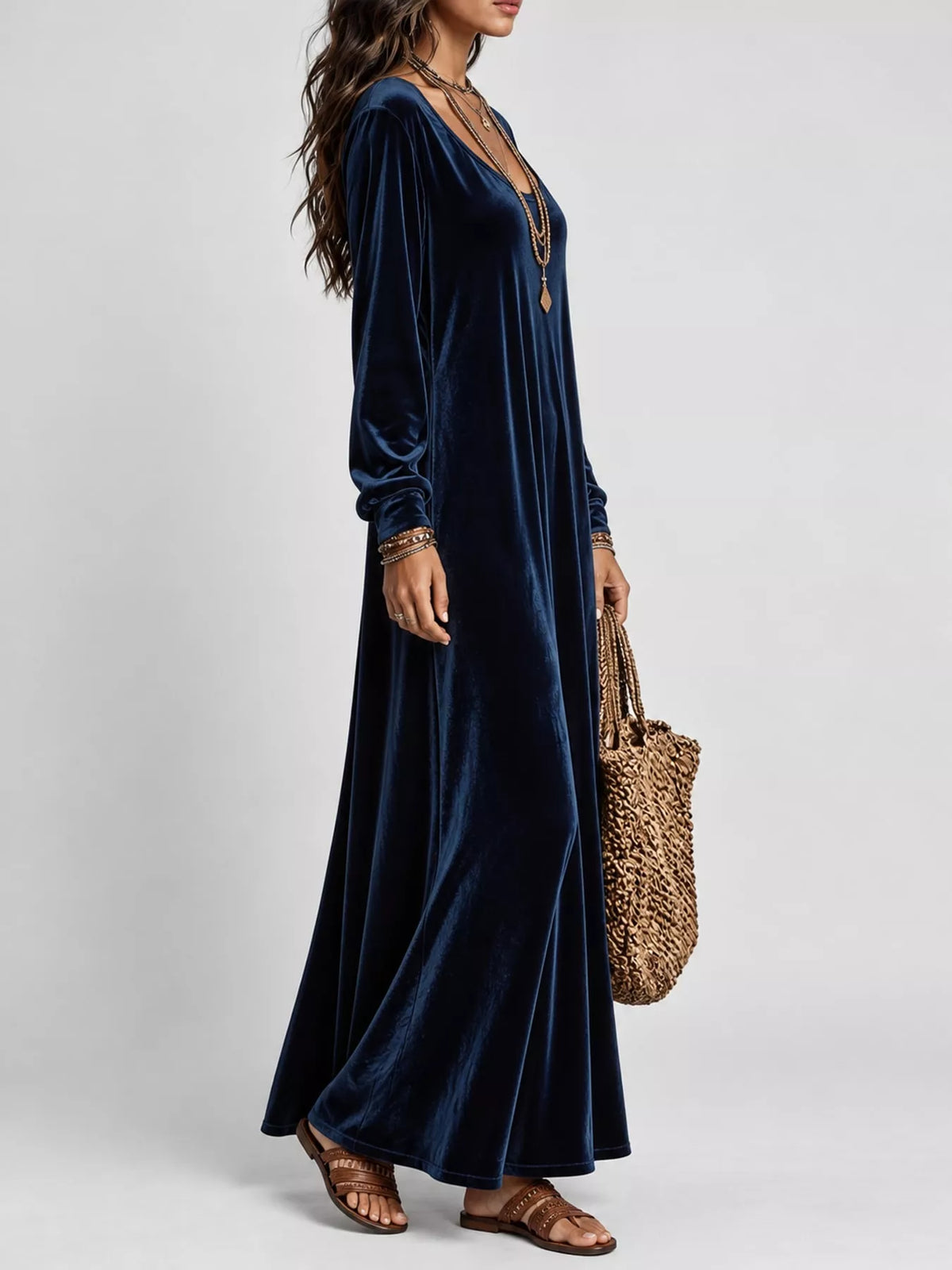Velvet Long-Sleeve Maxi Dress