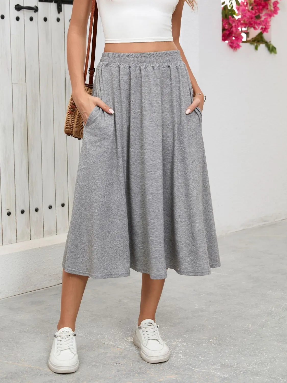 Elastic-Waist Skirt with Pockets