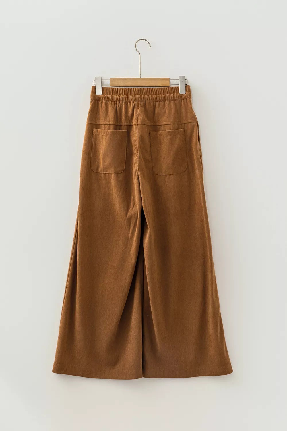 Button-Placket Wide Leg Ankle Pants in Camel