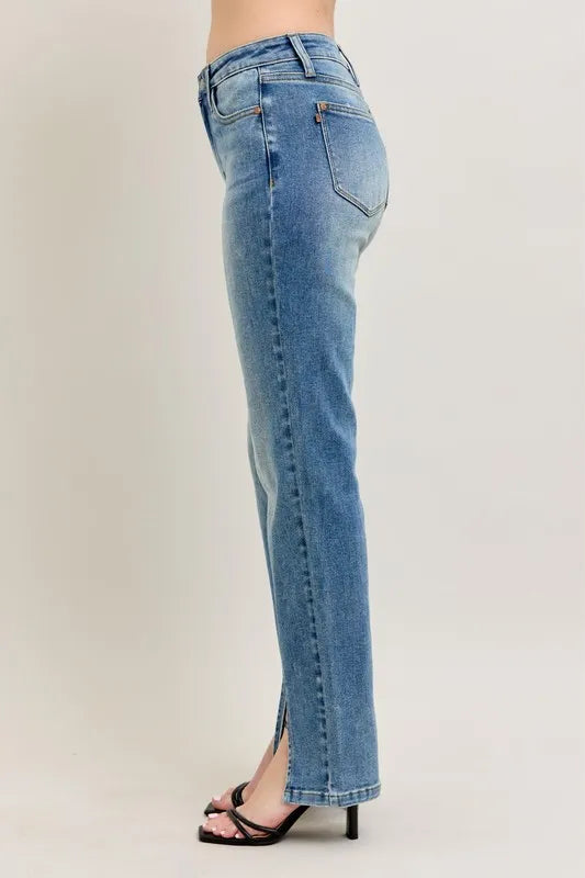 Judy Blue Vintage Slit Straight Jeans in Medium Wash in Md