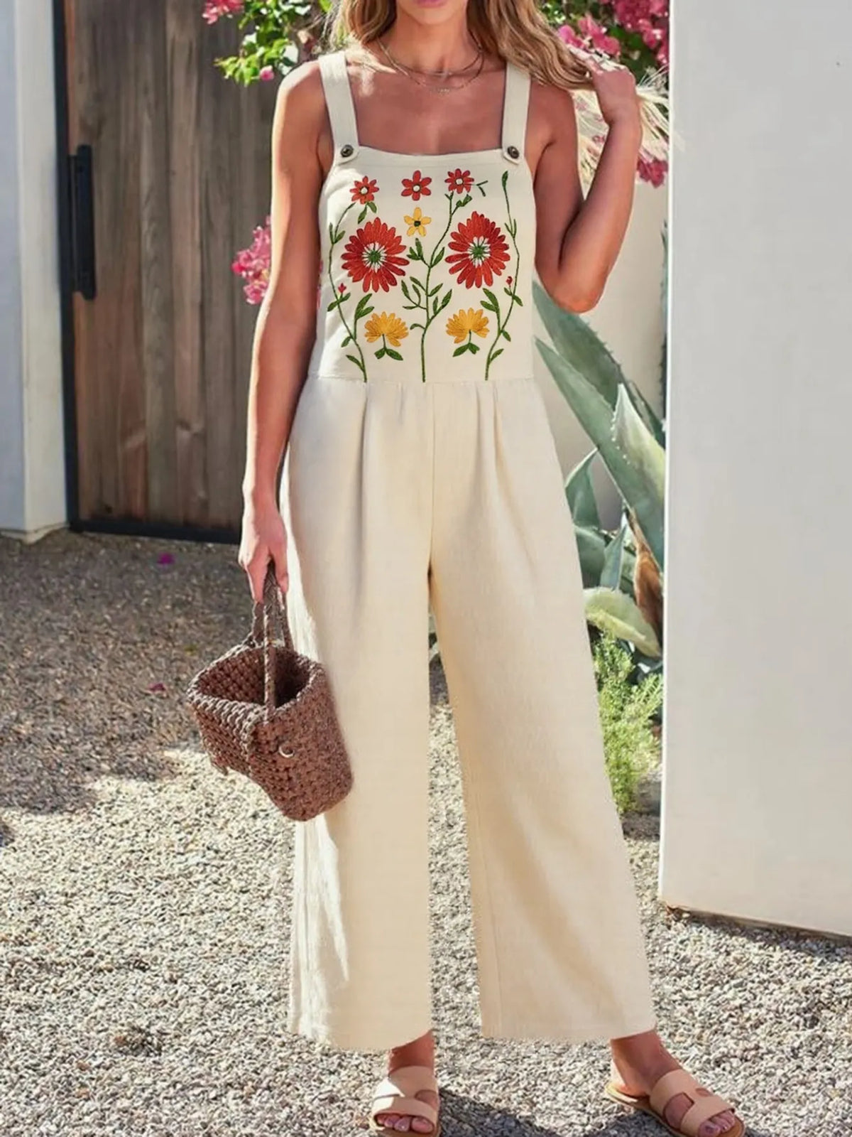 Floral Embroidered Wide-Leg Jumpsuit