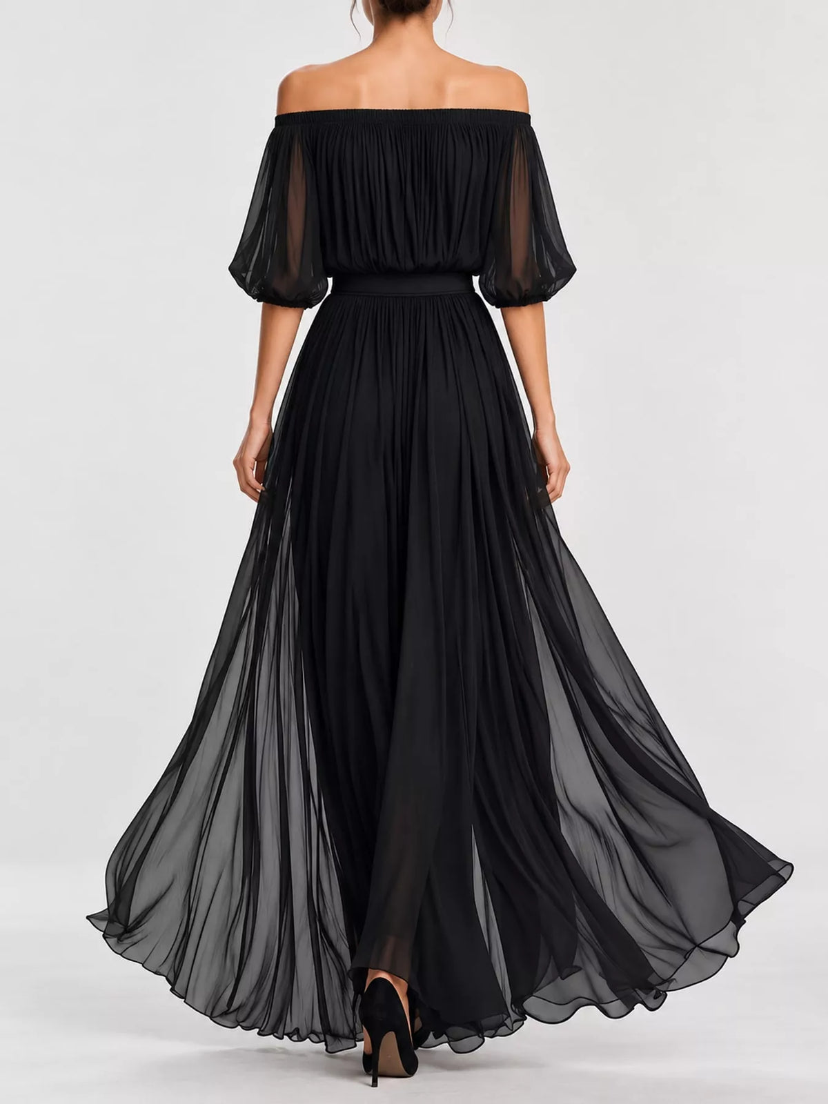 Off-Shoulder Ruched Chiffon Maxi Dress