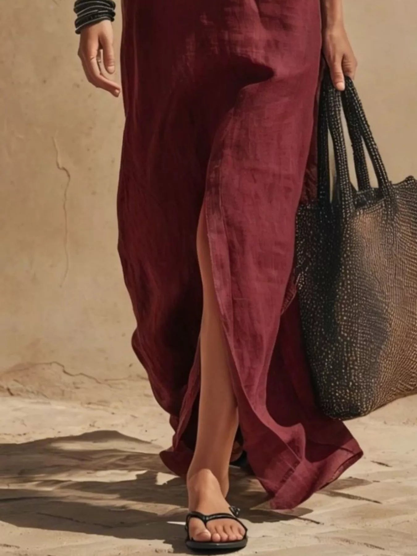 Slit-Front Spaghetti Strap Maxi Dress