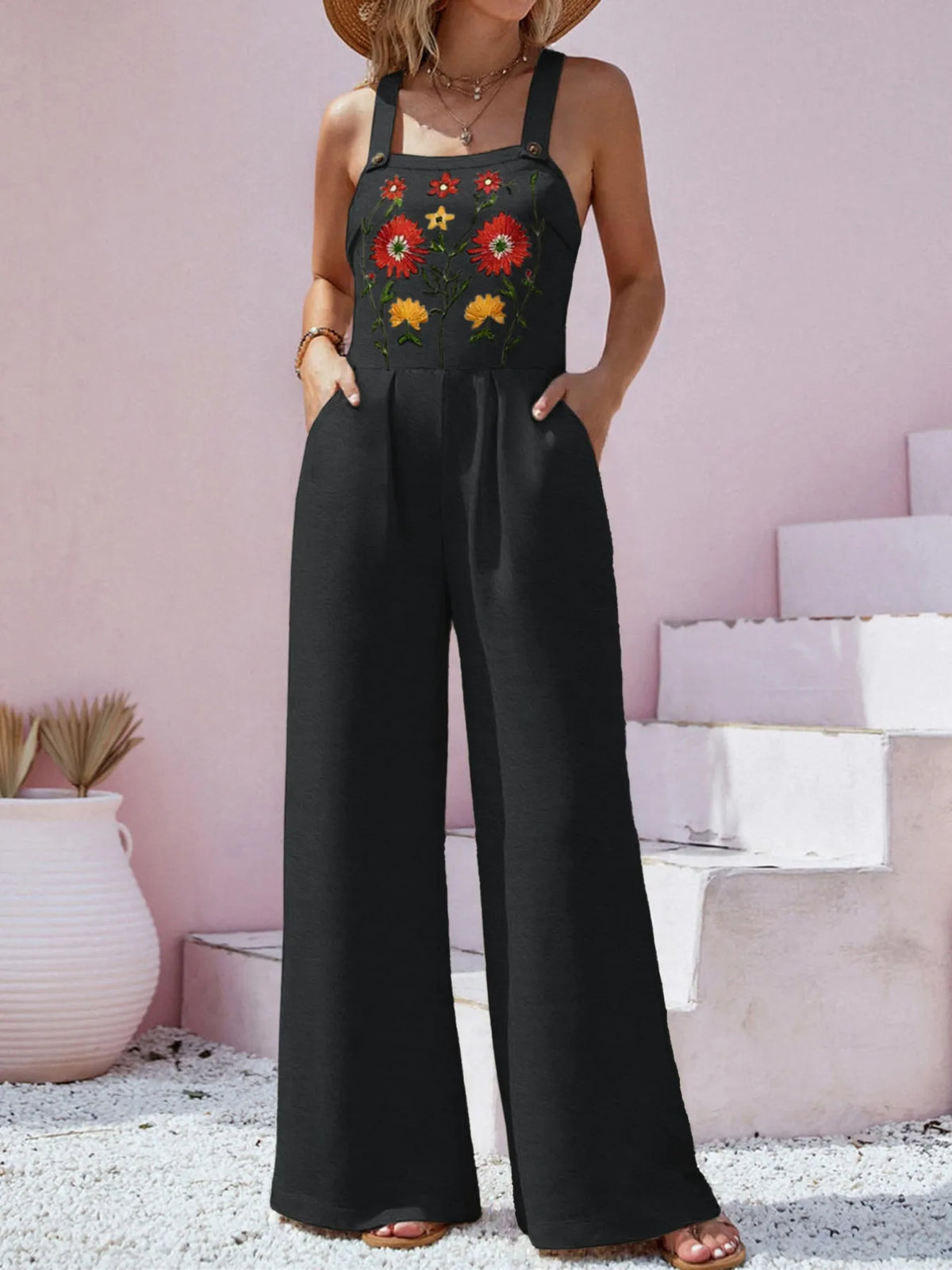 Floral Embroidered Wide-Leg Jumpsuit