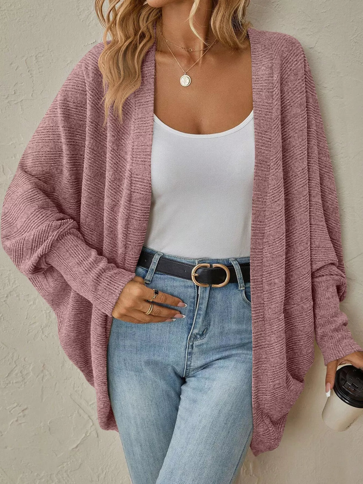 Open-Front Batwing Sleeve Cardigan