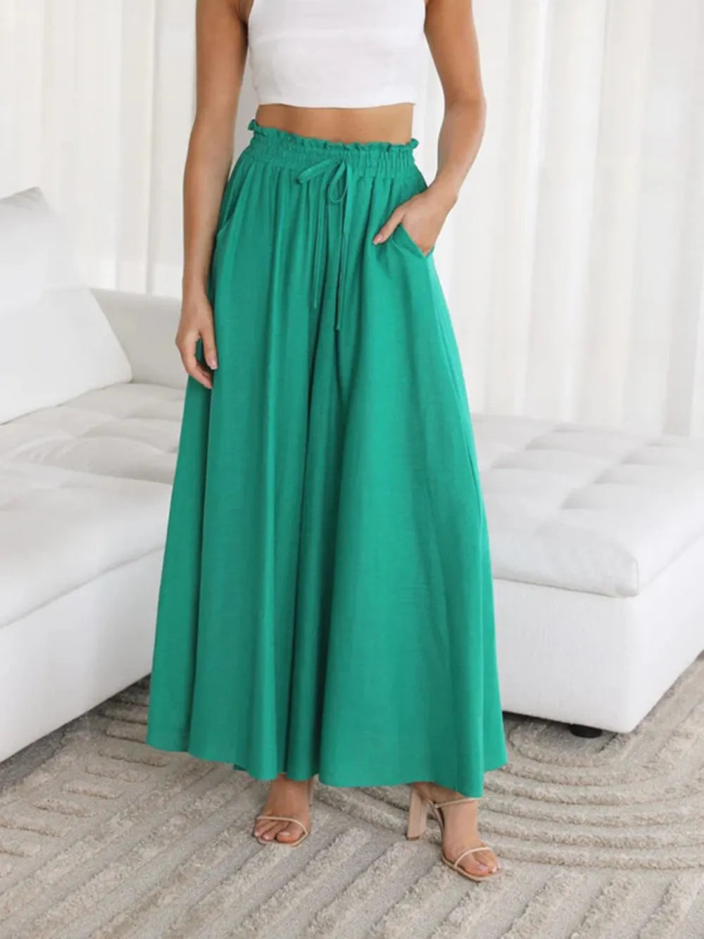 Opaque Wide Leg Pants with Pockets