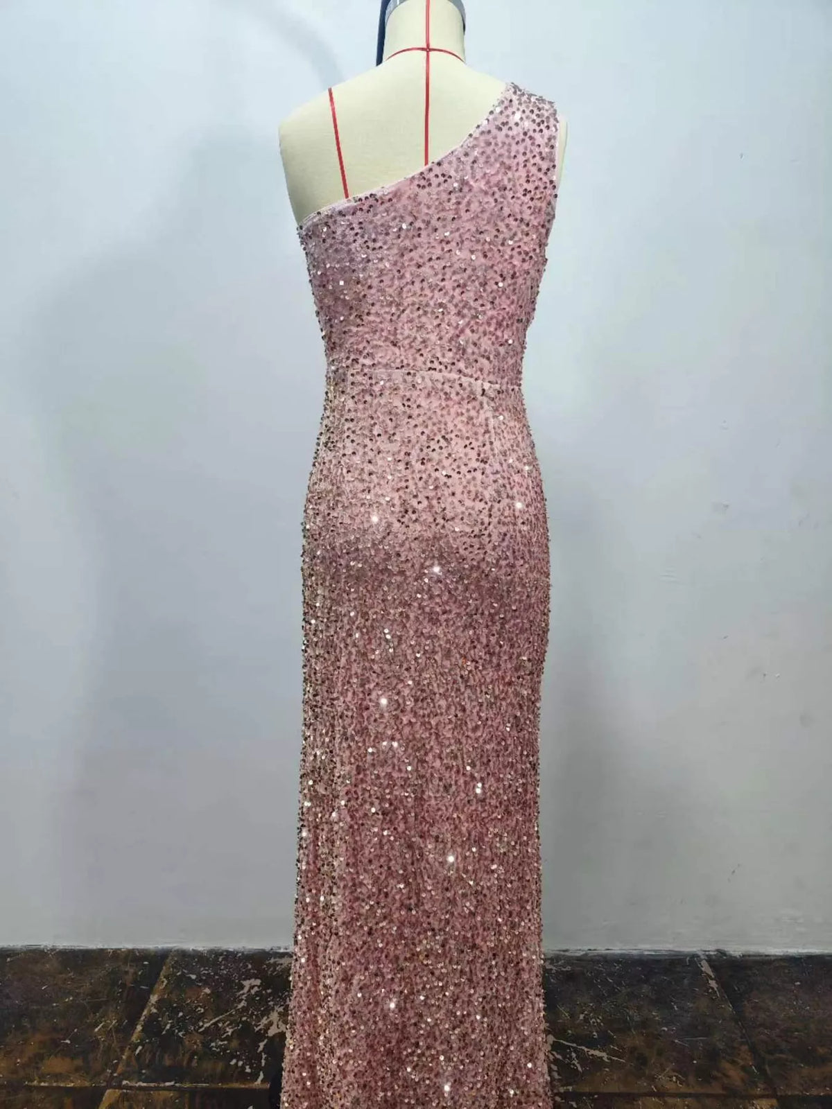 One-Shoulder Sequin High-Slit Evening Dress