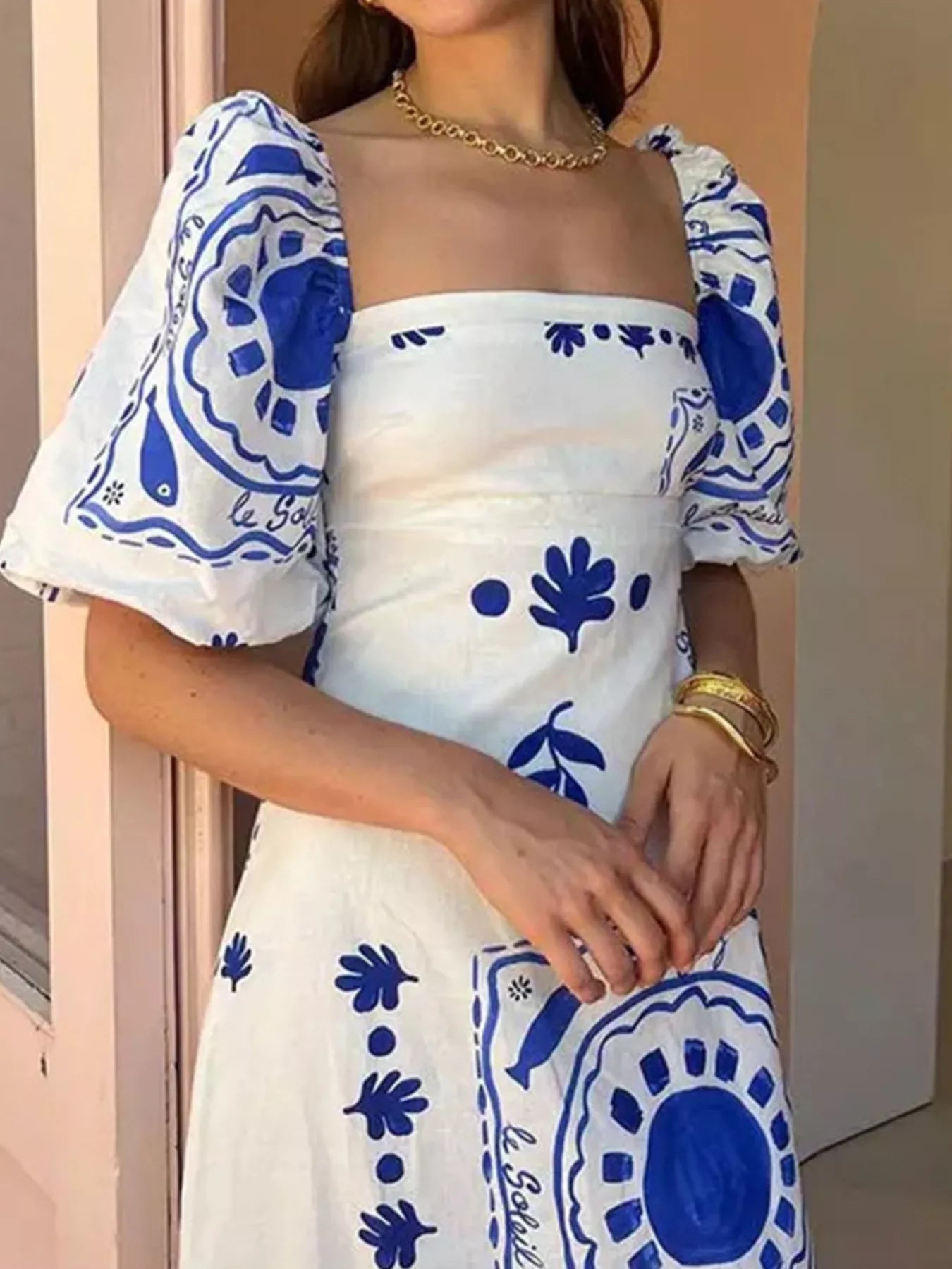 Floral Print Puff Sleeve Maxi Dress